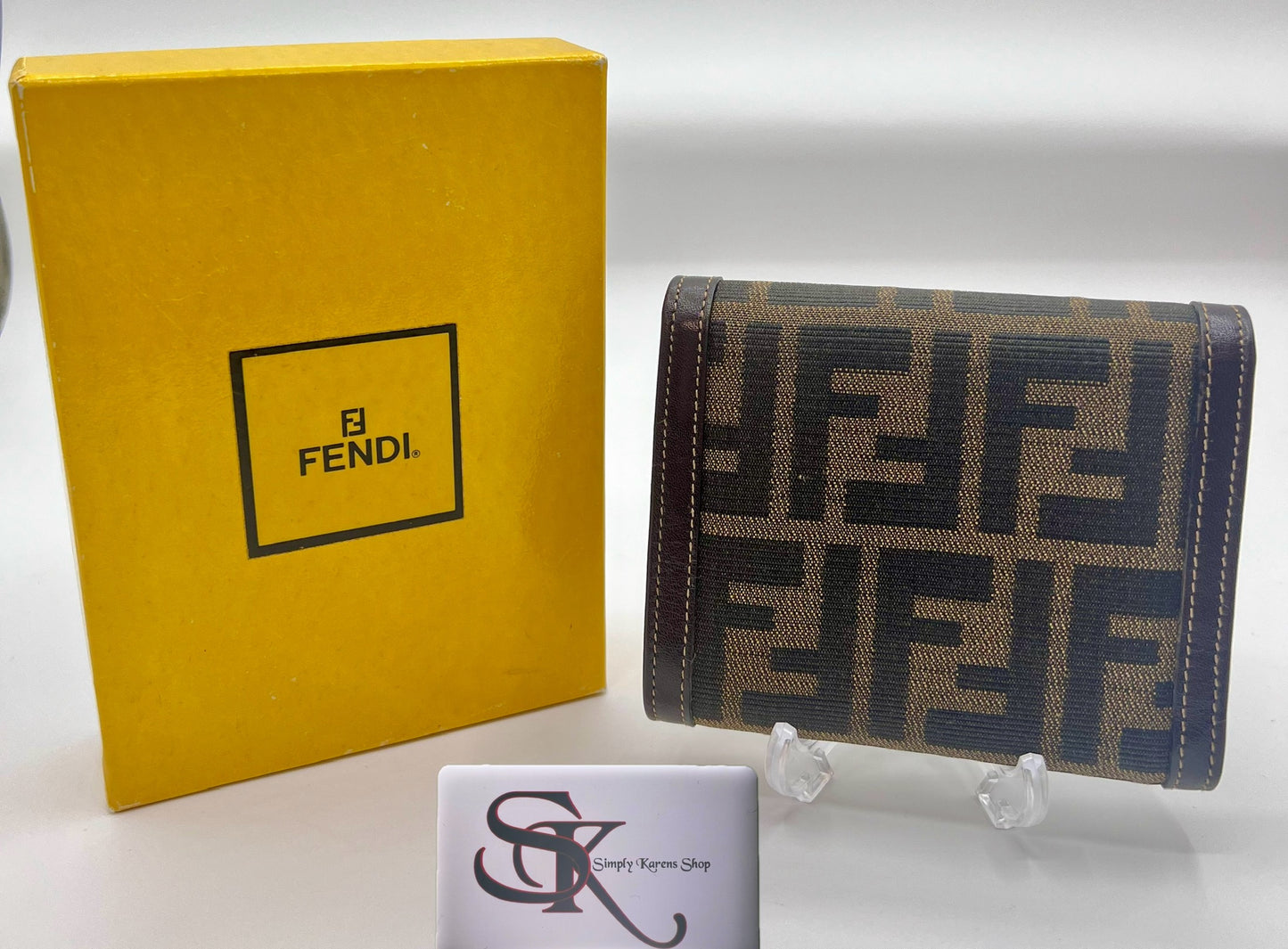 FENDI ZUCCA TRIFOLD DOUBLE HOOK SHORT WALLET