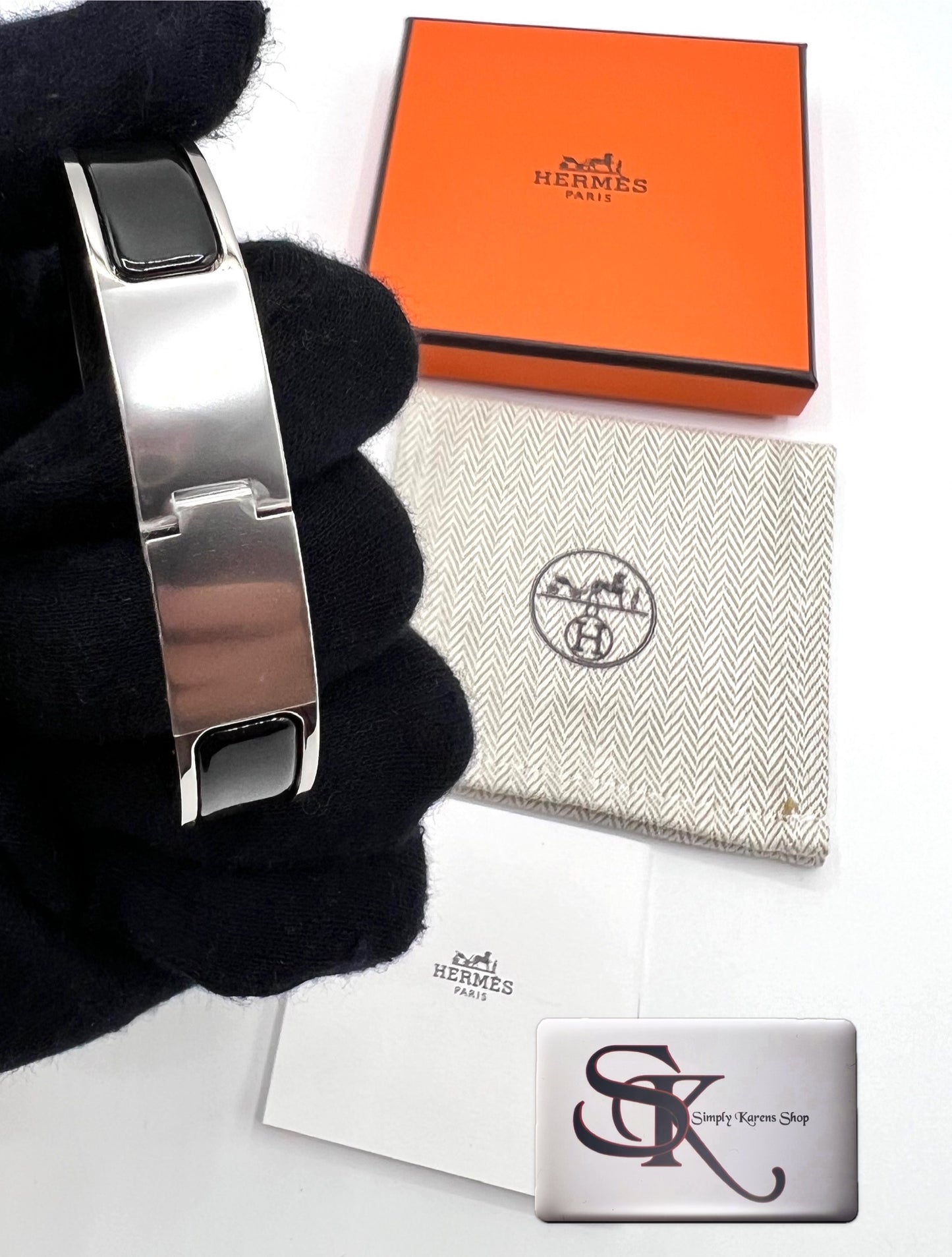 Hermes Clic Clac Black Enamel Silver Hard ware
