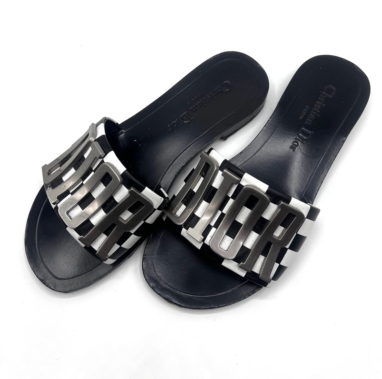 Christian Dior Revolution Checkered Calfskin Slide Sandals Size 36  (🇵🇭P20,640)