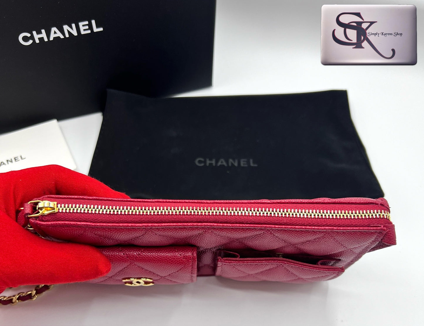 Chanel Caviar Wristlet Pouch microchip