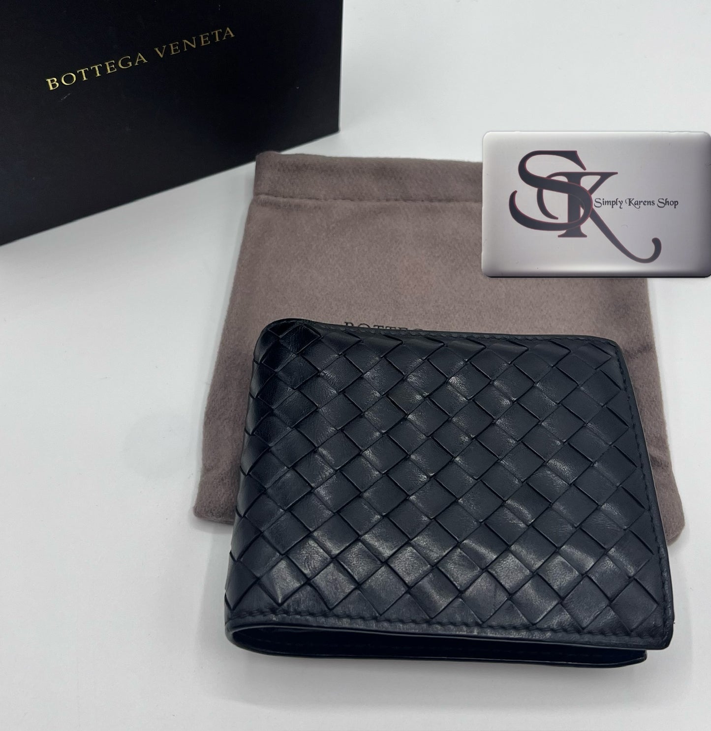 Bottega Venetta Black Bifold Mens Short wallet