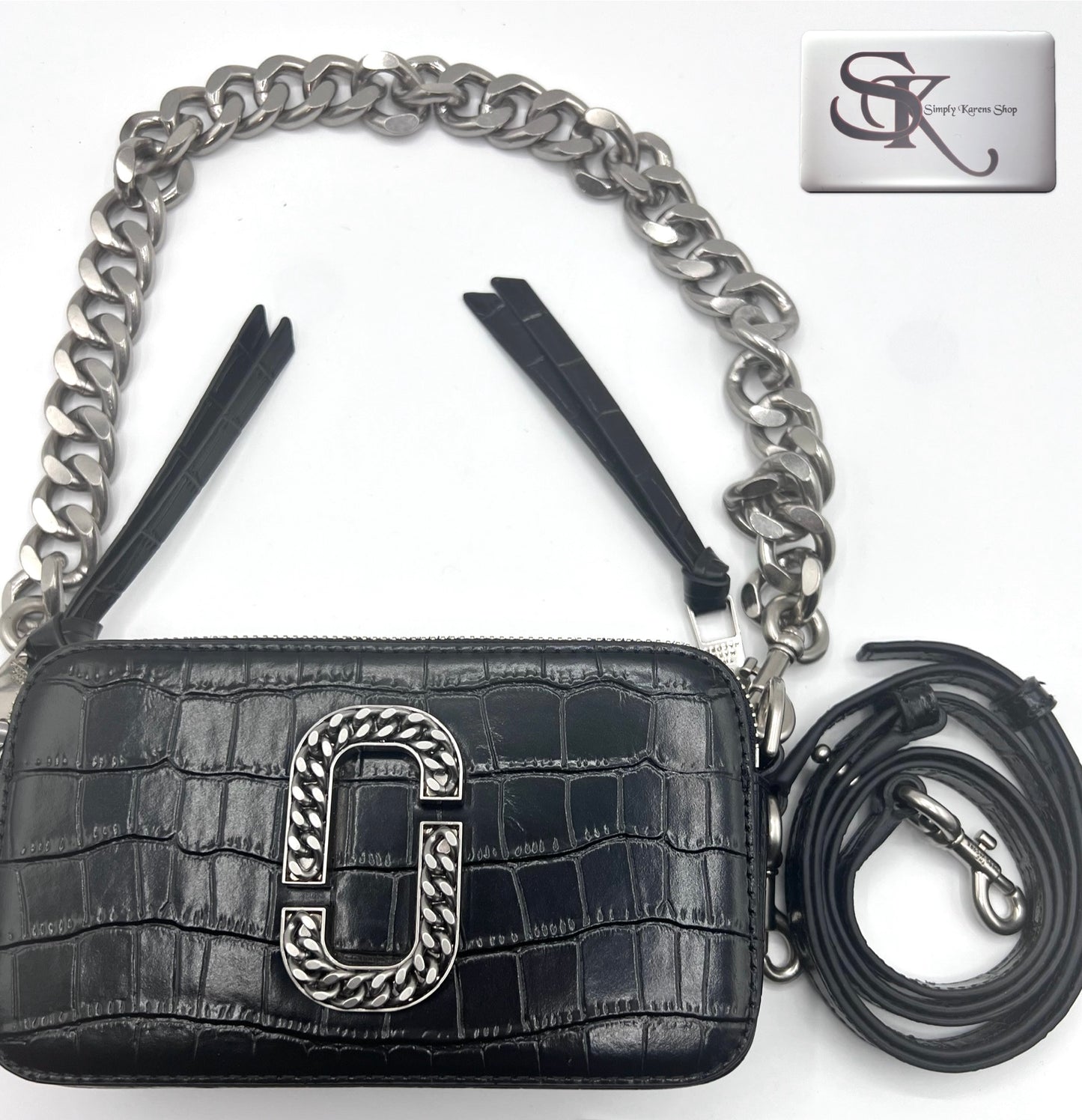 Marc Jacobs The Snapshot Crocodile embossed Camera Bag chain and leather strap