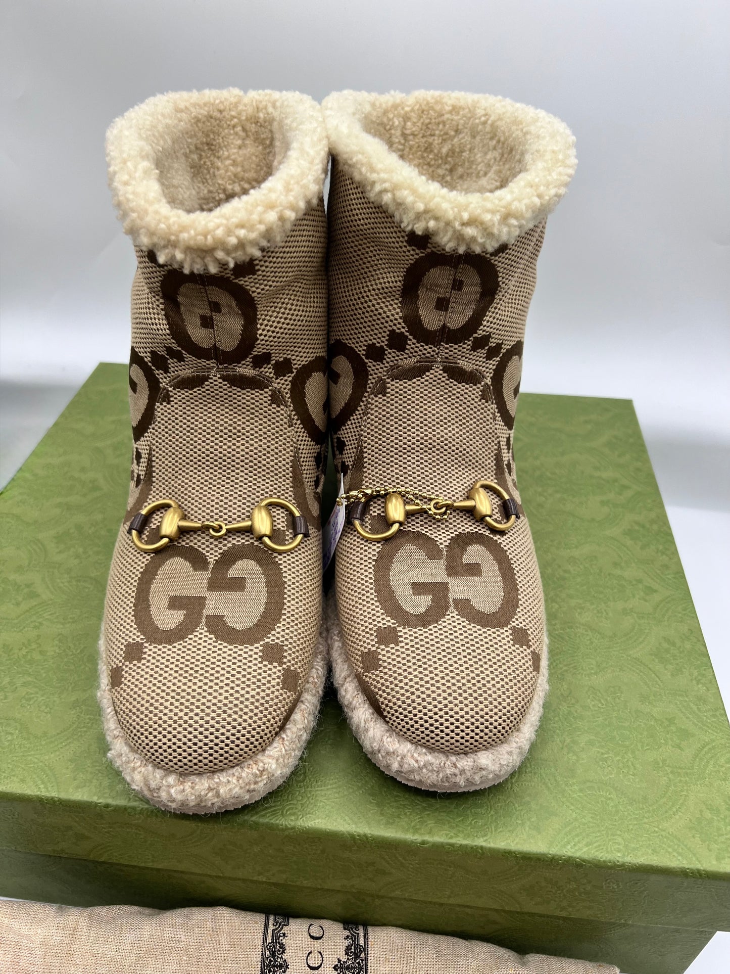 Gucci Horsebit GG Canvas Wool Ankle Boots S37