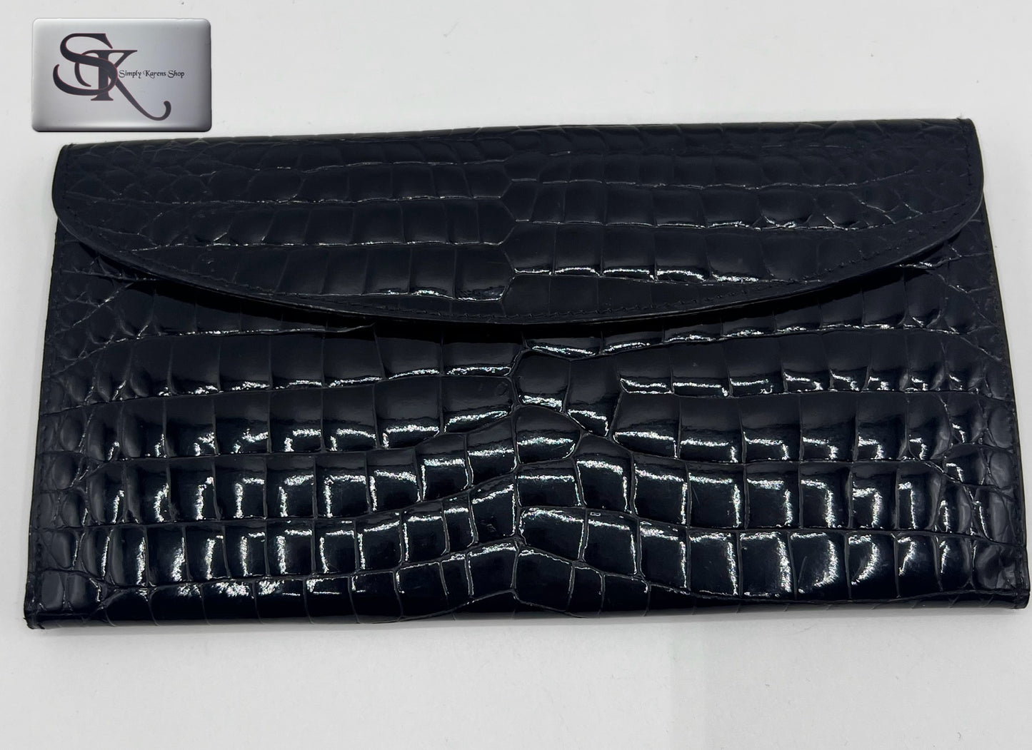 Genuine Crocodile black patent slim long wallet 🇵🇭P2,580🇵🇭