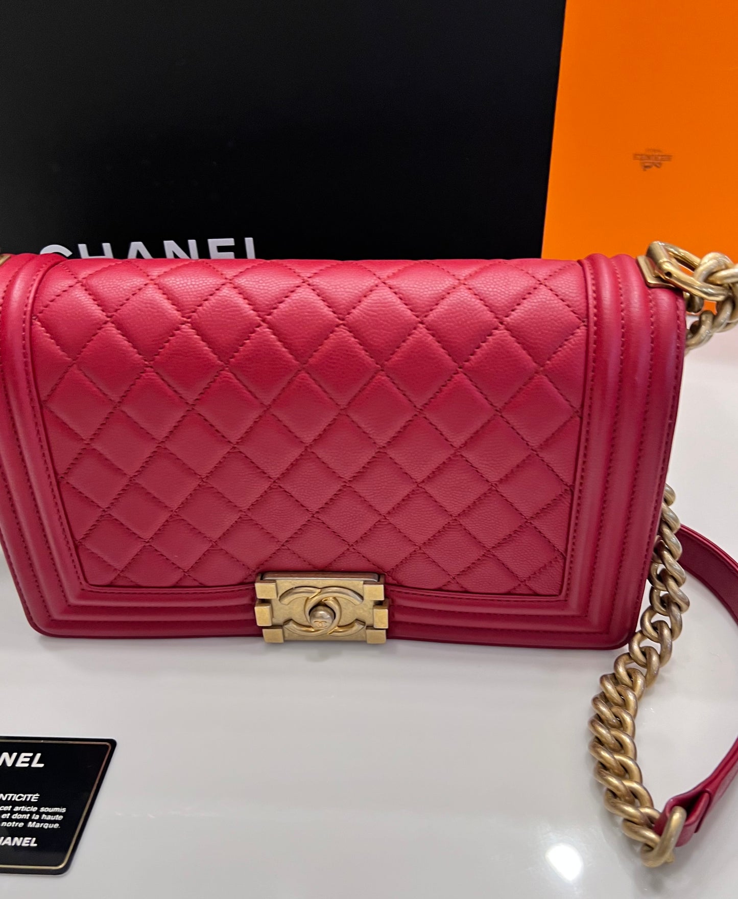 Chanel Caviar red Leboy Old Medium GHW