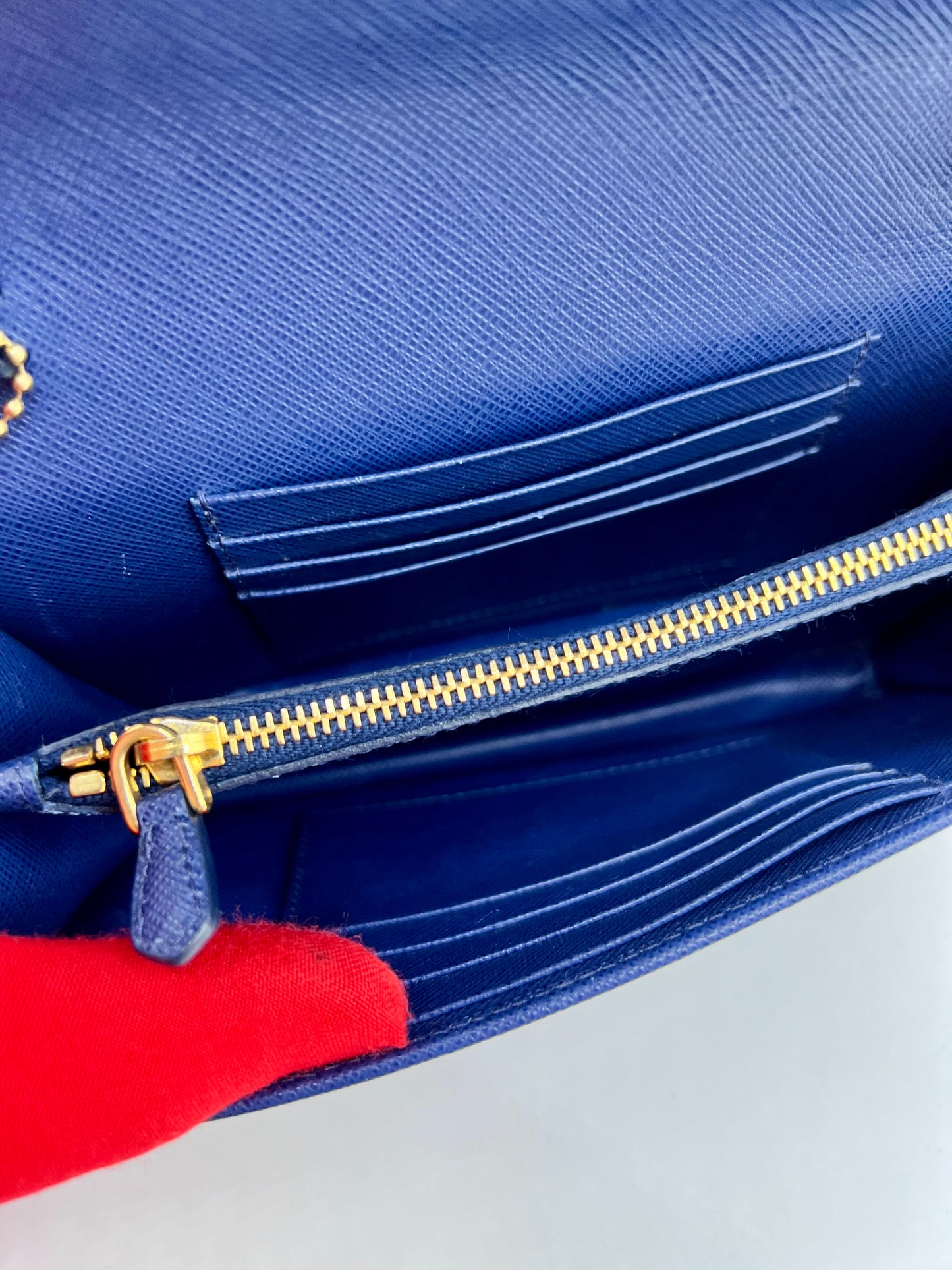 Prada Saffiano Blue Mini wallet on Chain G.H.