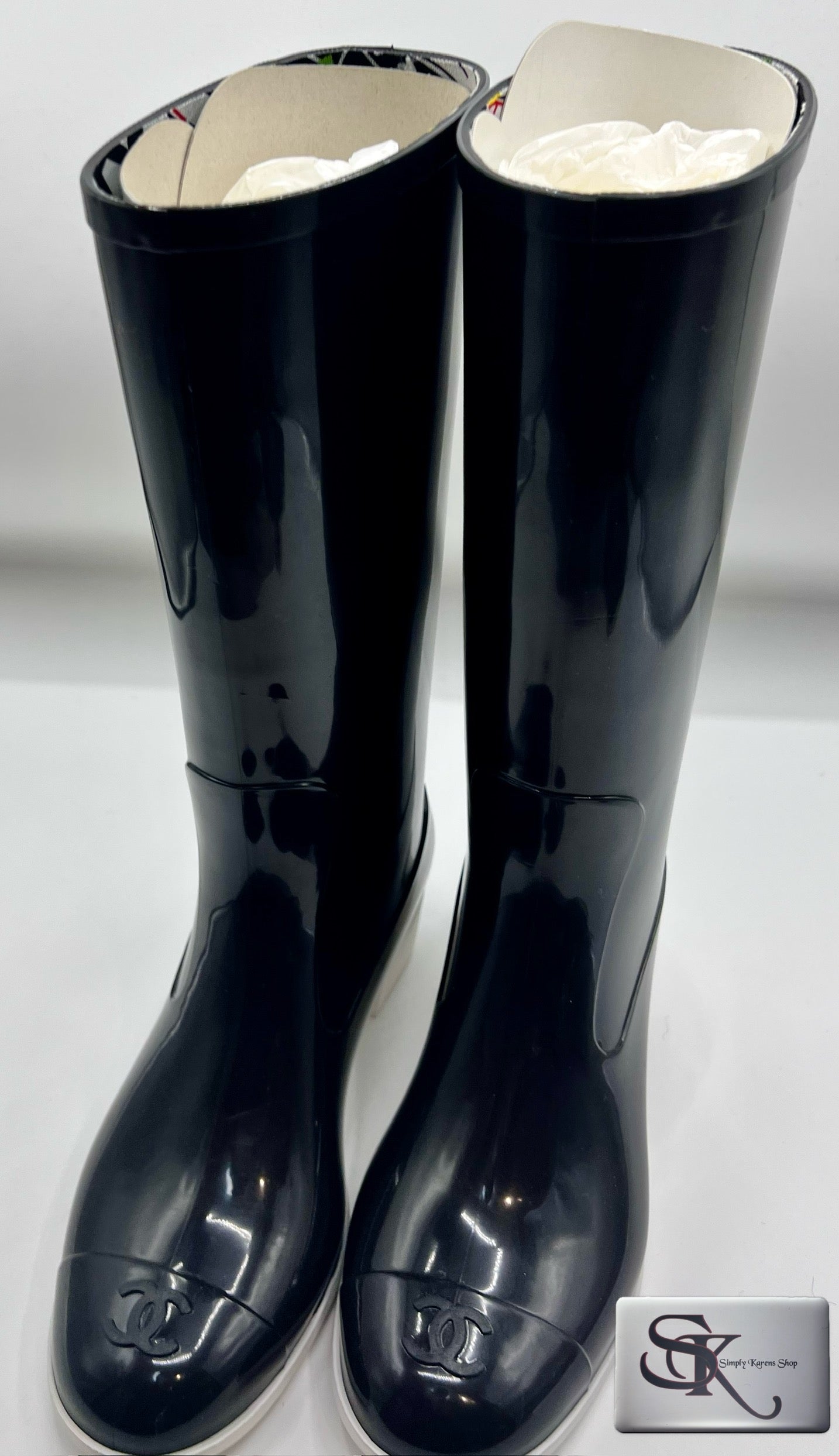 CHANEL CC LOGO RUBBER RAIN BOOTS S35