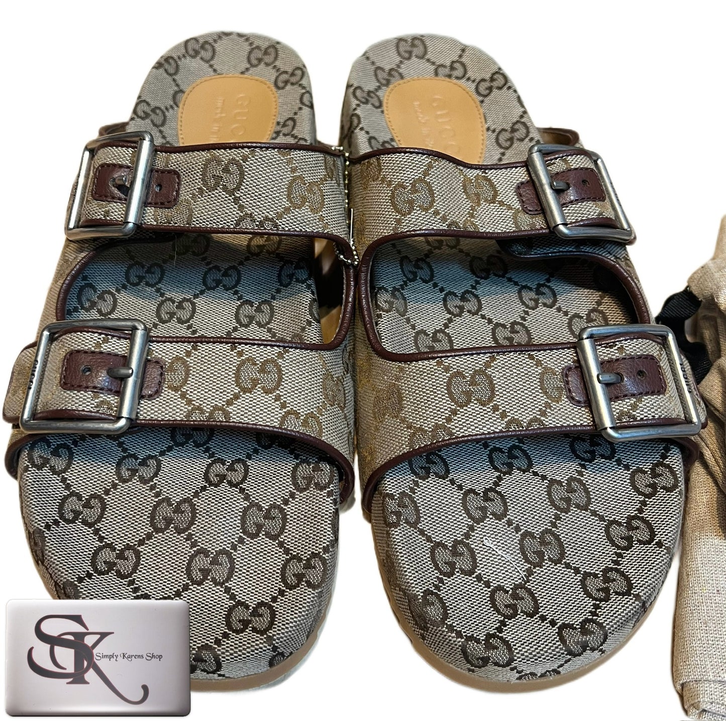 GUCCI MONOGRAM LAVAREDO ECO FABRIC MEN'S SLIDE SANDALS SIZE 10