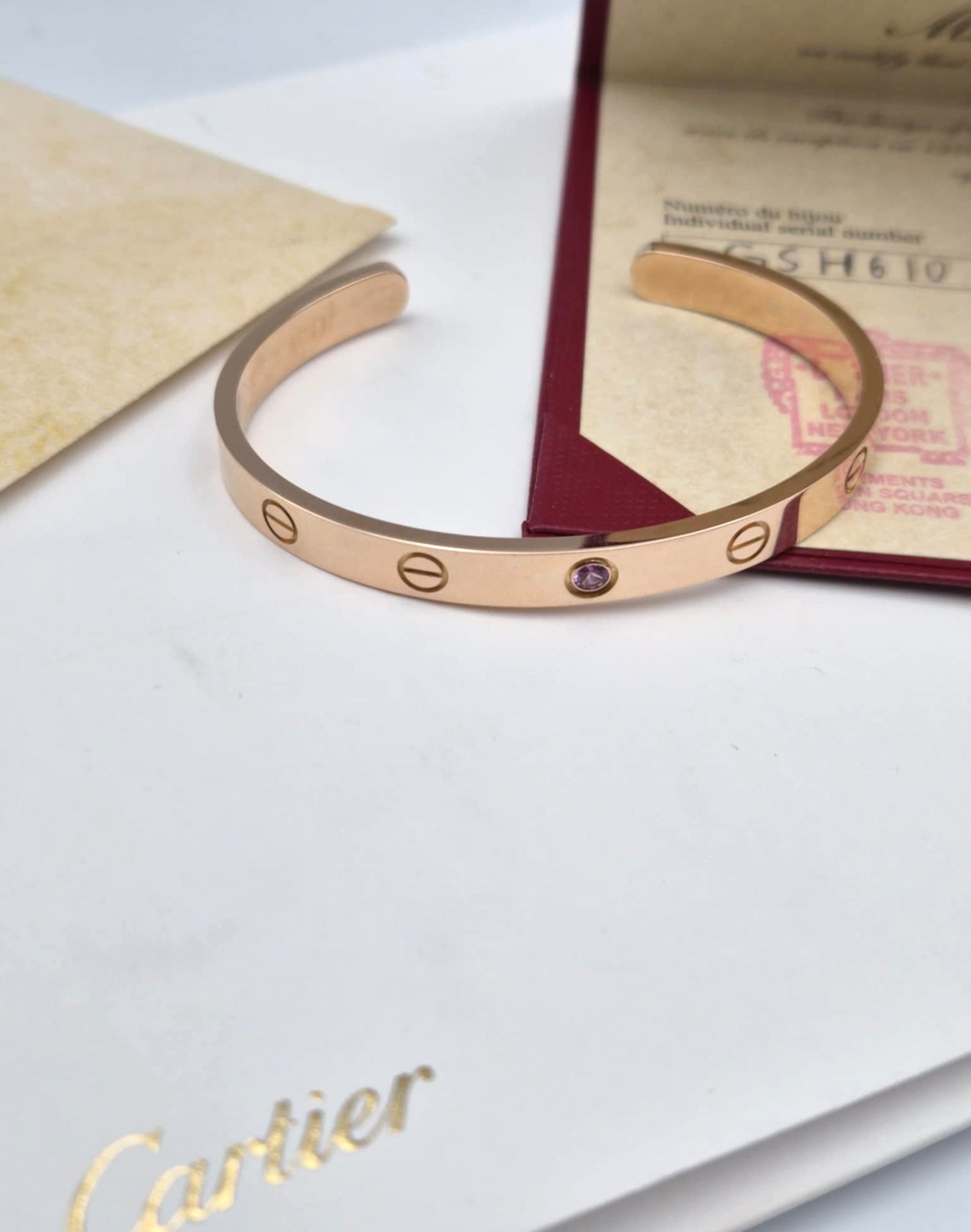 Cartier Love cuff Bracelet 18K  Pink Gold w/ Pink Sapphire 25.68g 16cm