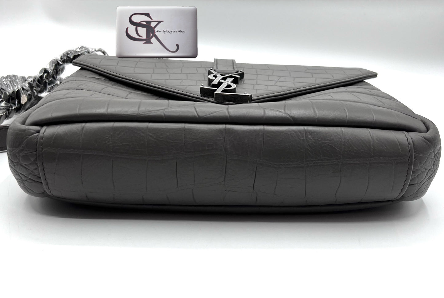 Yves Saint Laurent Gray  Croc Embossed leather College 2 way bag mm size (🇵🇭P72,240)