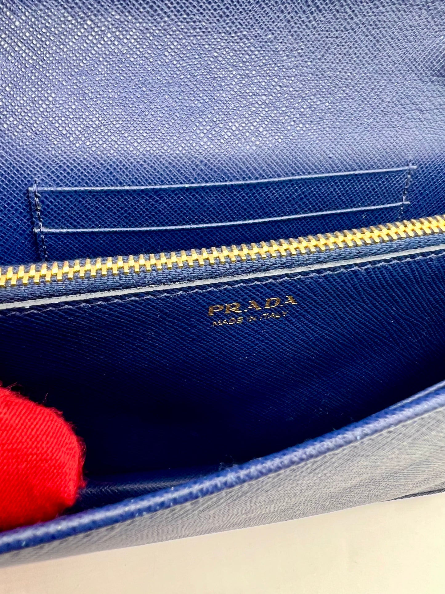 Prada Saffiano Blue Mini wallet on Chain G.H.