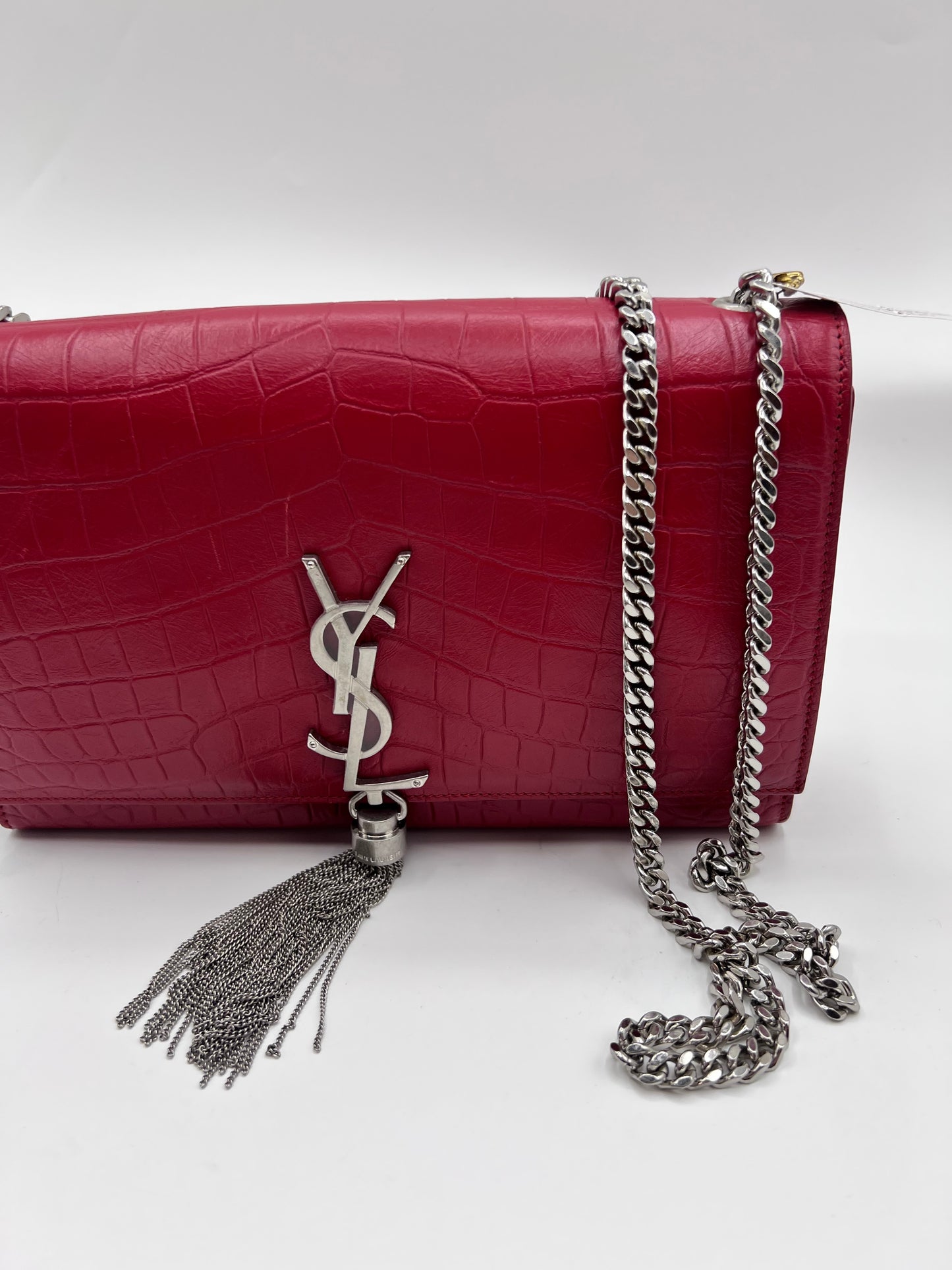 Yves Saint Laurent Kate Tassel Croc Embossed Leather MM Size Red Flap  (🇵🇭P76,540)