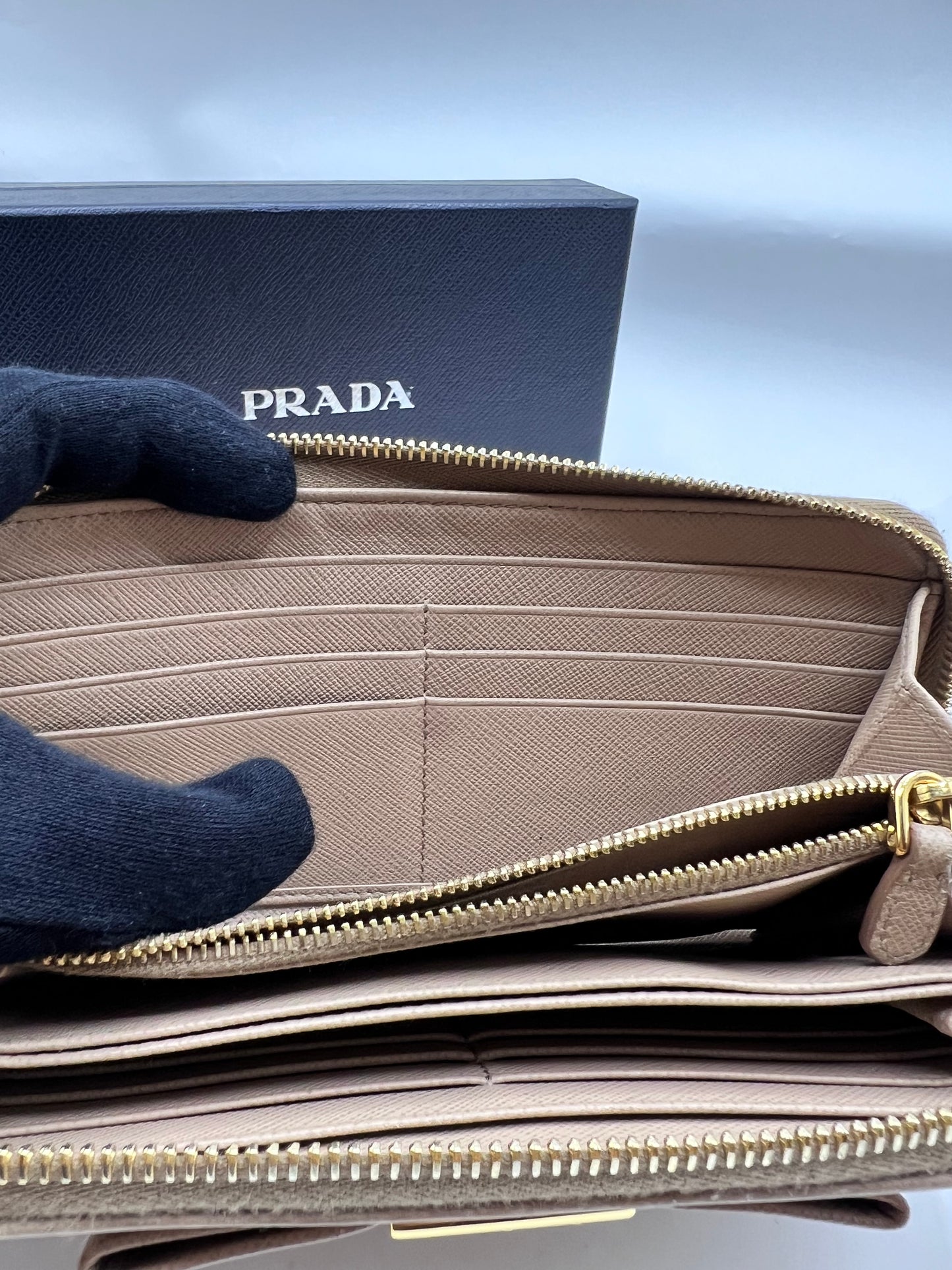 Prada Saffiano Taupe Long Zip Around Wallet  (🇵🇭P12,040)