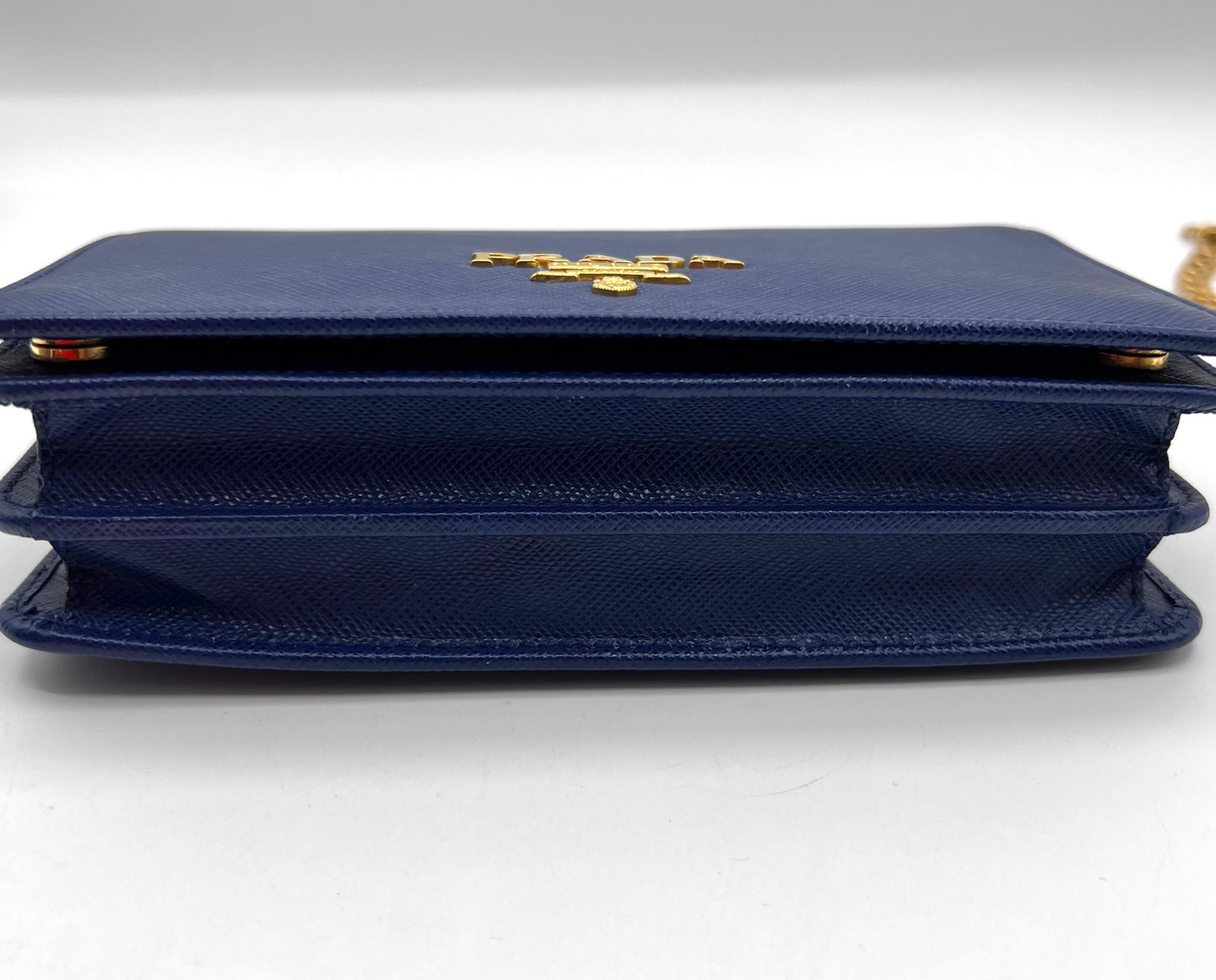 Prada Saffiano Blue Mini wallet on Chain G.H.