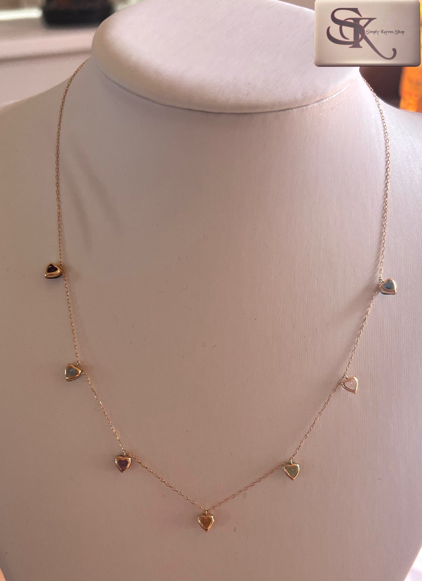 K18 Heart shape mix natural stone station necklace 42cm  2.37g   (🇵🇭P20,640)