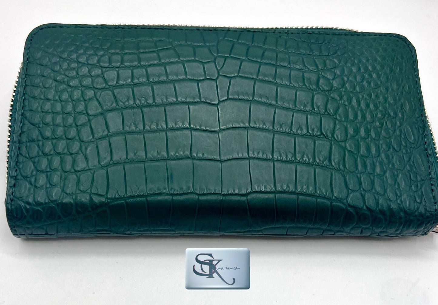 Genuine Crocodile green zip around wallet