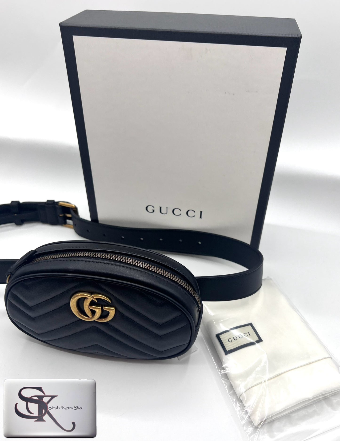 GUCCI MARMONT BLACK LEATHER BELT BAG SIZE 72 ~ 92 CM                🇵🇭P32,200🇵🇭