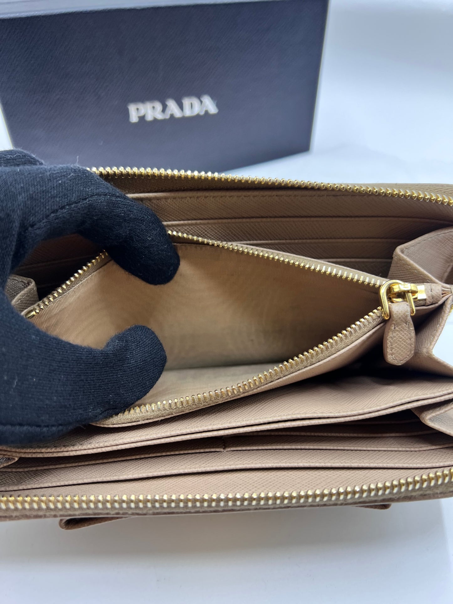 Prada Saffiano Taupe Long Zip Around Wallet  (🇵🇭P12,040)