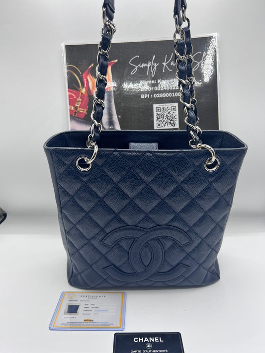 CHANEL PST PETITE TOTE DARK BLUE CAVIAR