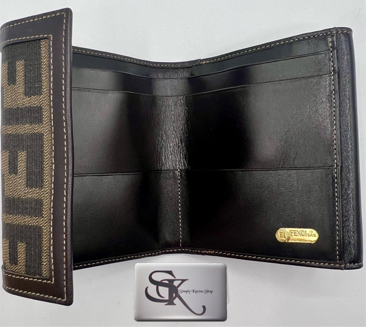 FENDI ZUCCA TRIFOLD DOUBLE HOOK SHORT WALLET