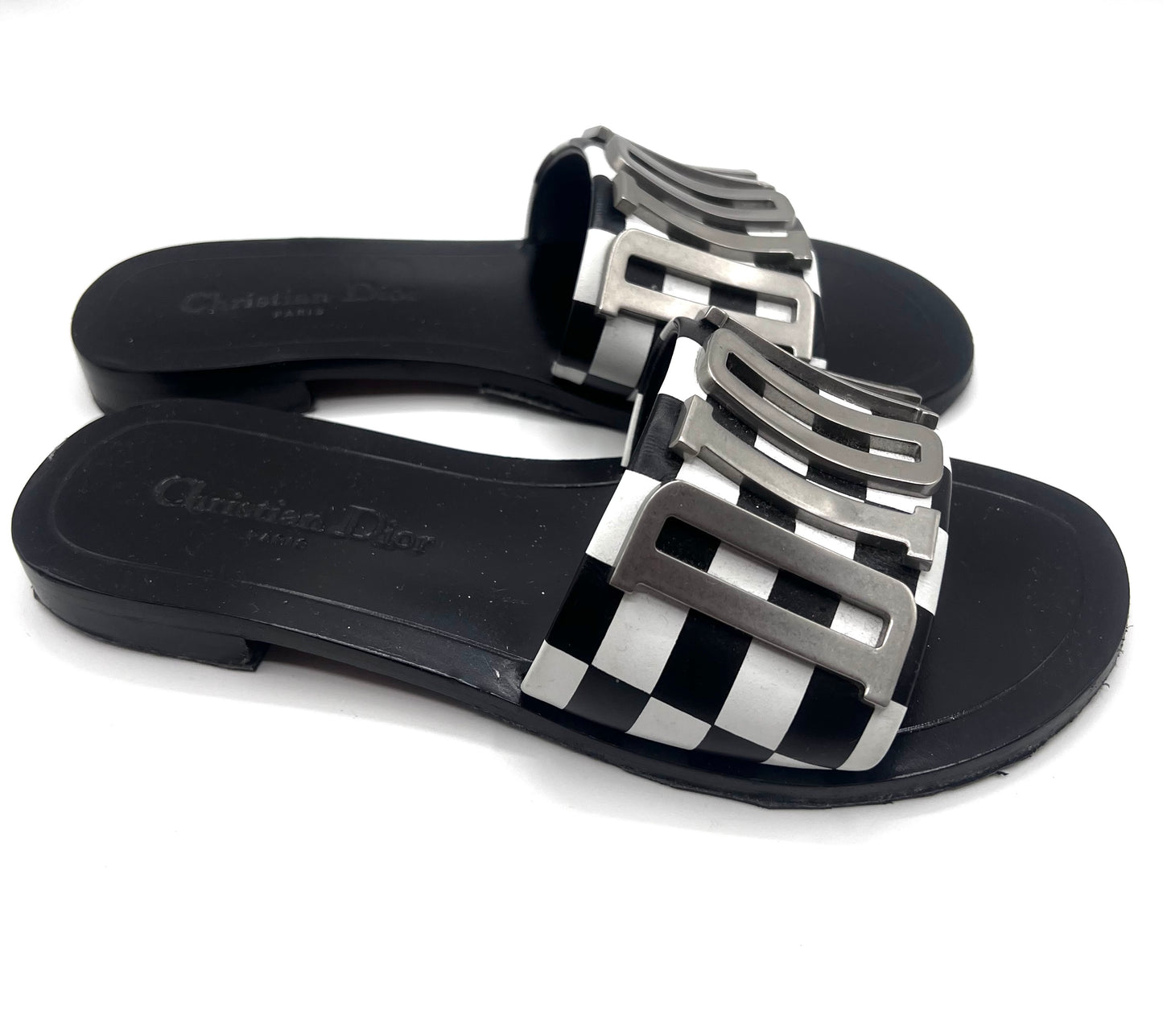 Christian Dior Revolution Checkered Calfskin Slide Sandals Size 36  (🇵🇭P20,640)