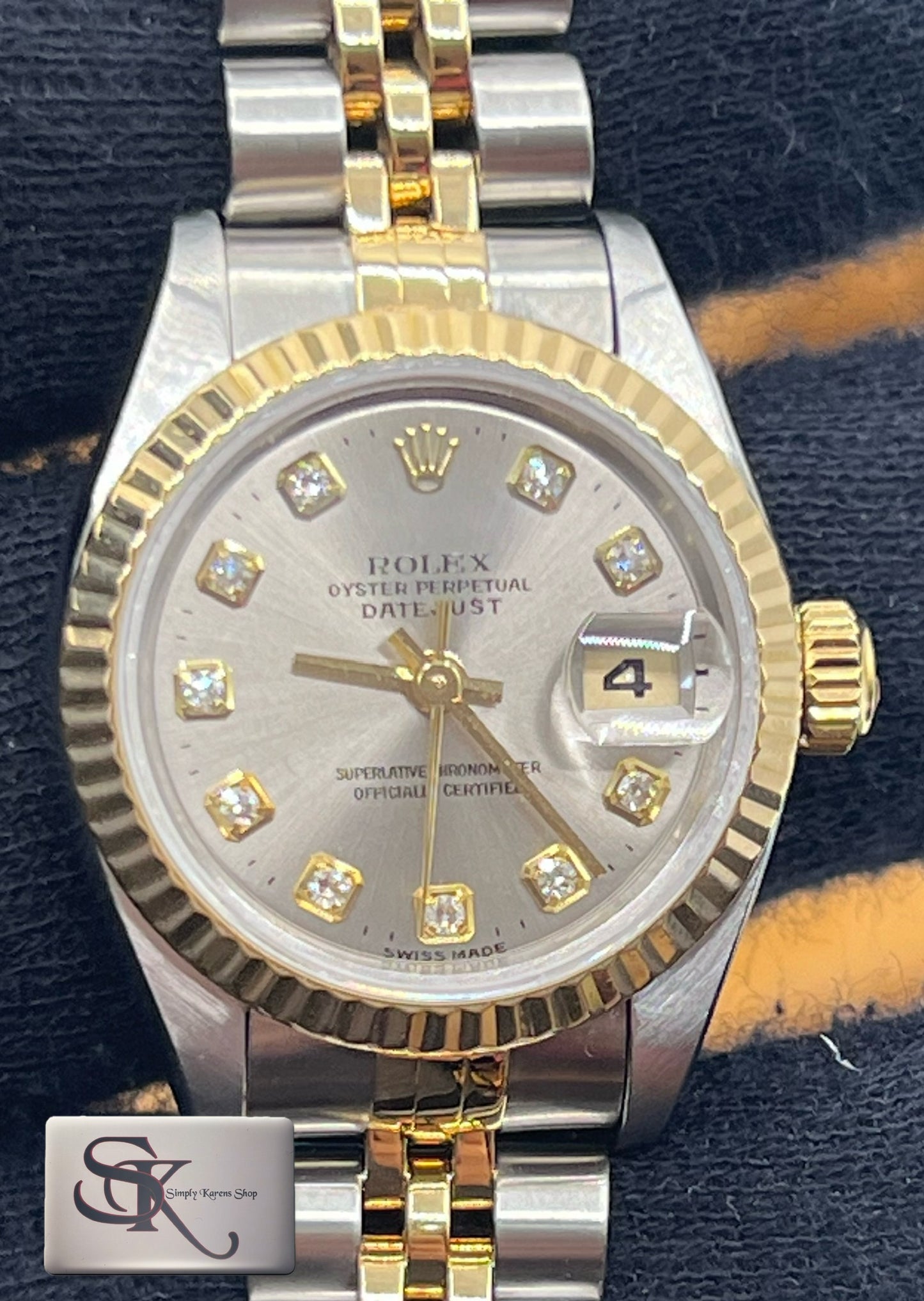 ROLEX DATE JUST w/ 10Pcs DIA AT 26MM SS/YG GRAY DIAL 1995 17CM