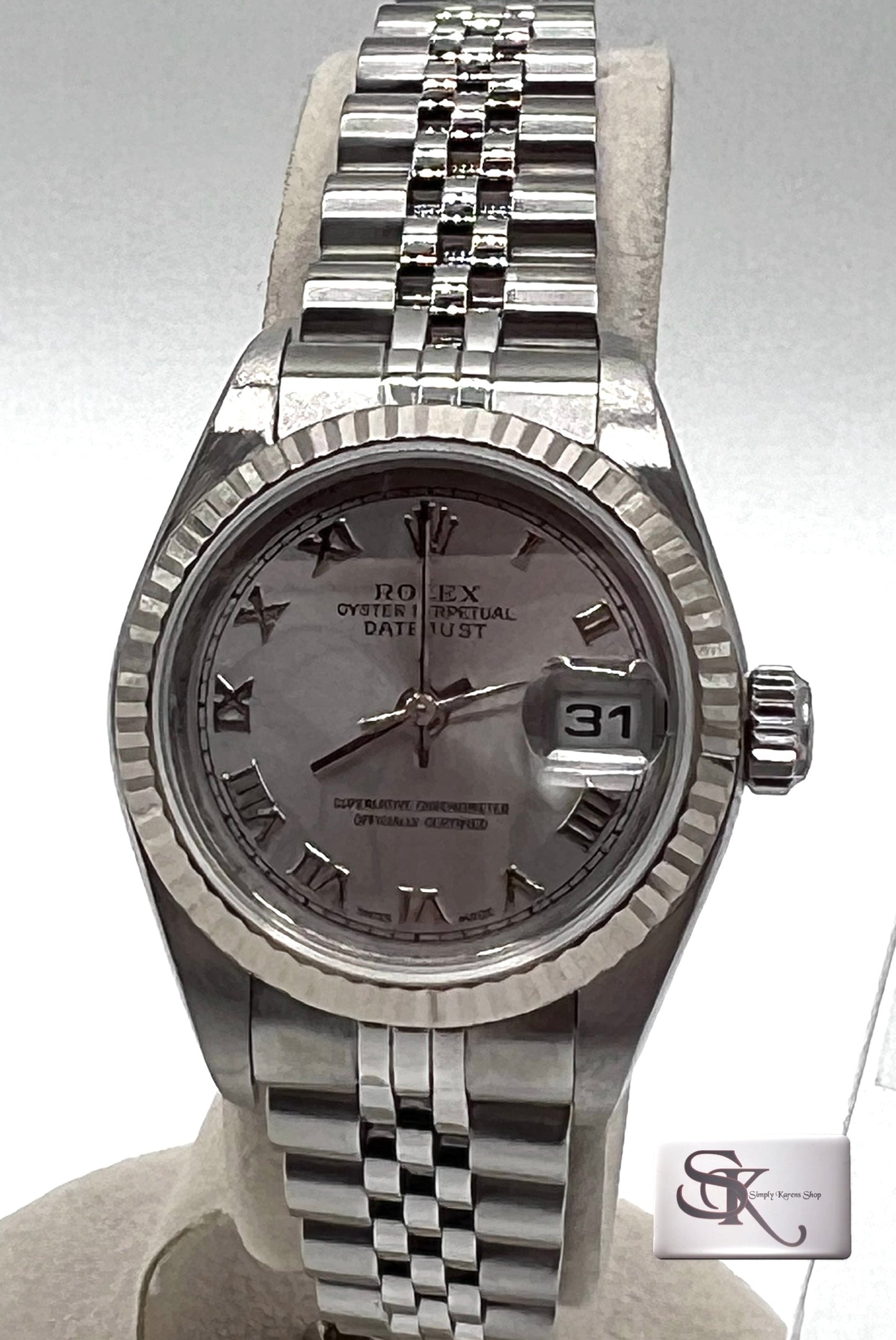 Rolex Date just Automatic 26mm SS/Silver Roman Ladies Year 2001 17cn