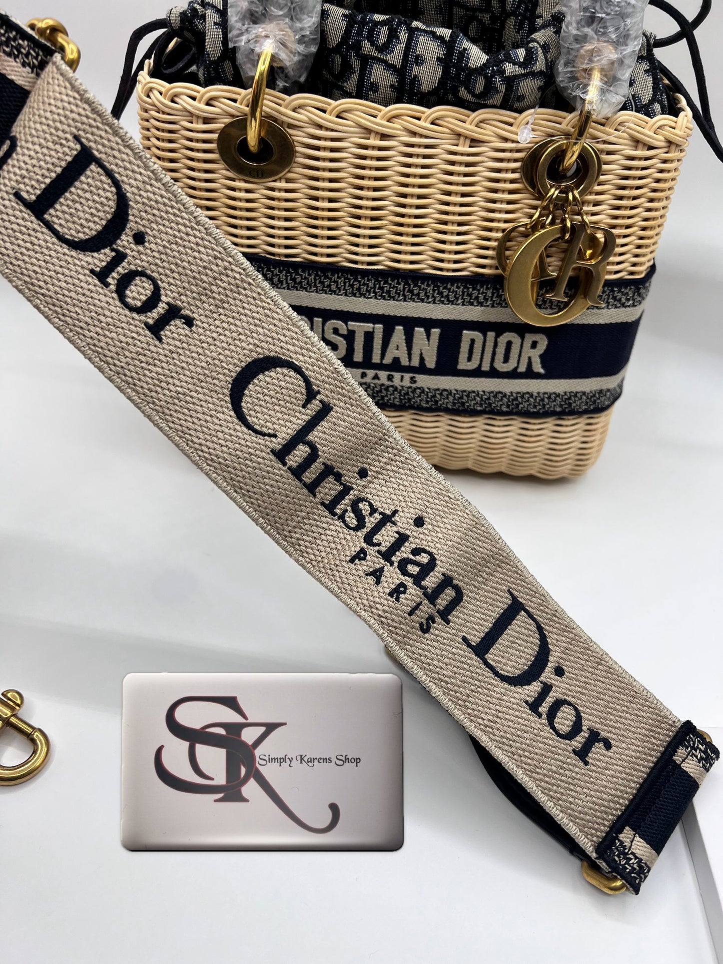 CHRISTIAN DIOR LADY DIOR NATURAL WICKER ARO BLUE DIOR OBLIQUE MM SIZE