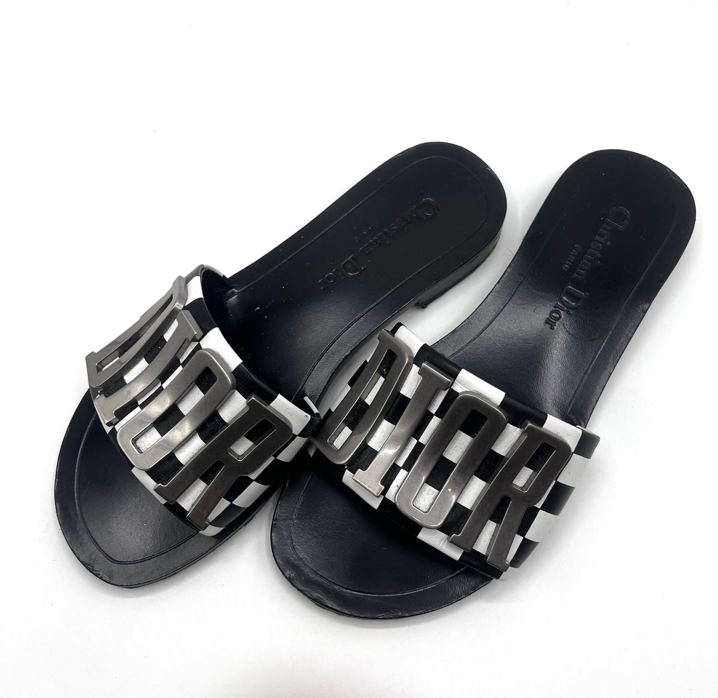 Christian Dior Revolution Checkered Calfskin Slide Sandals Size 36  (🇵🇭P20,640)