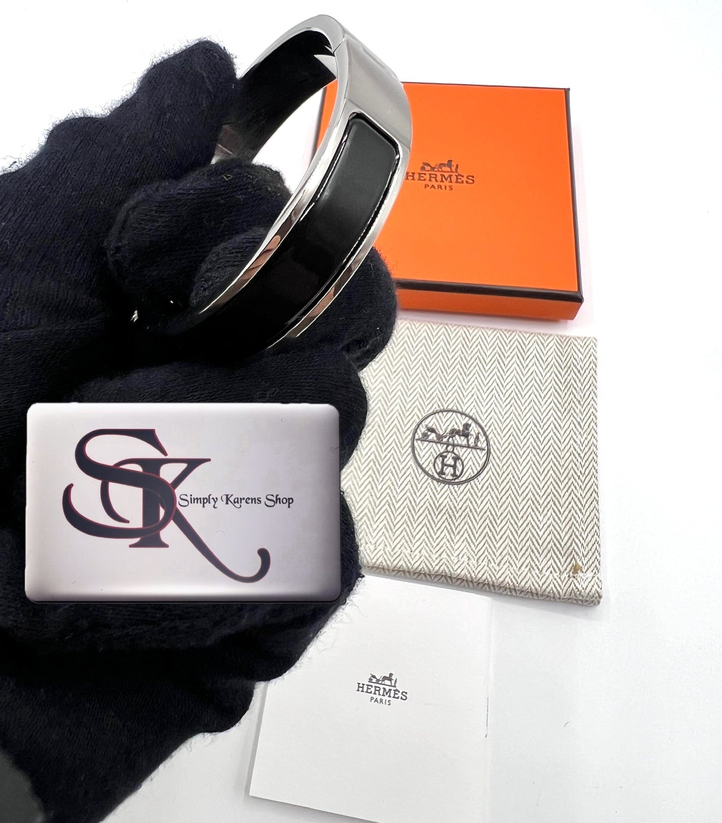 Hermes Clic Clac Black Enamel Silver Hard ware