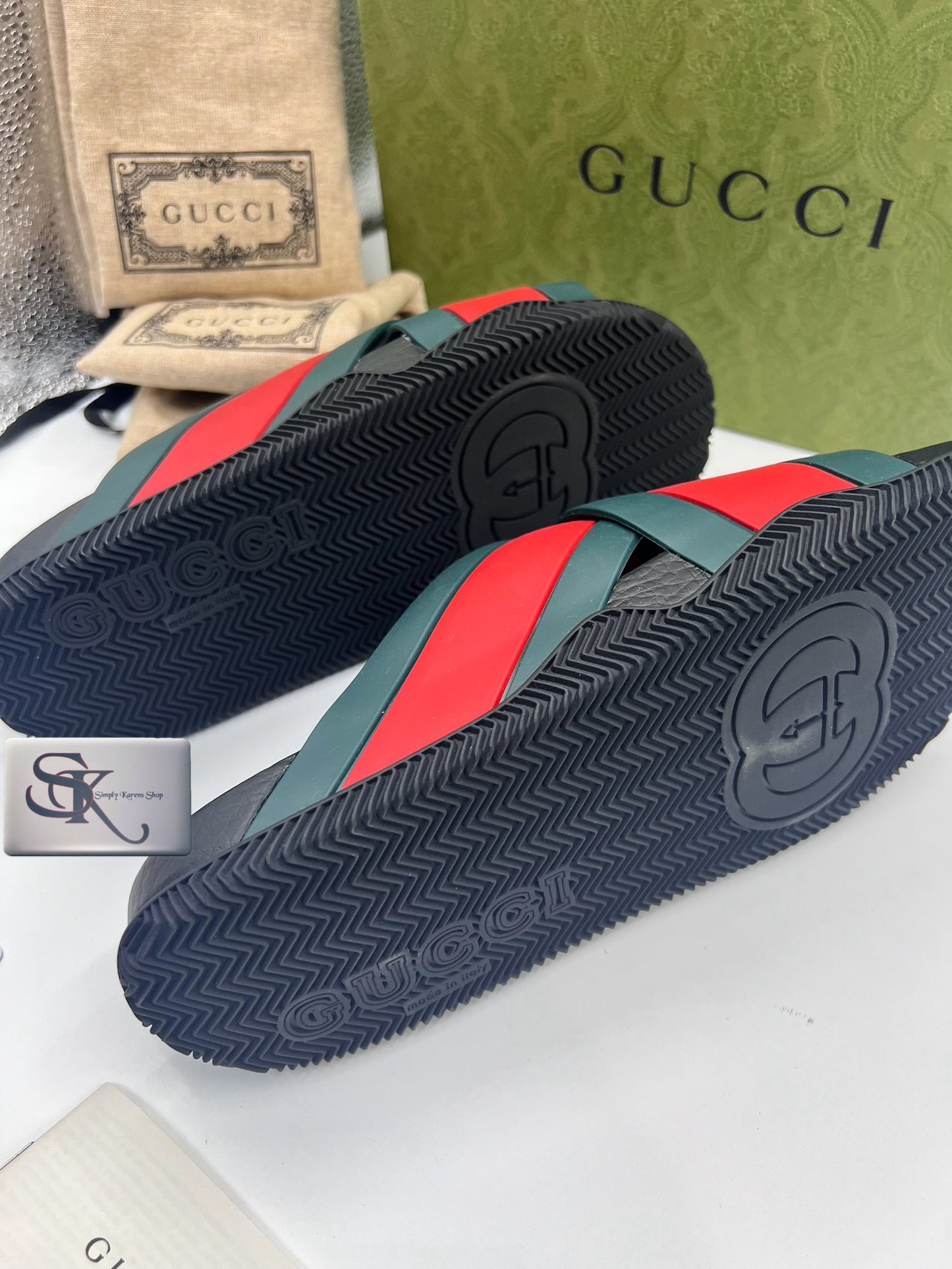 GUCCI WEB STRIPE RUBBER SLIDE S36