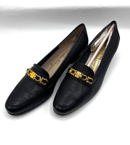 Salvatore Ferragamo Lizard Skin Black Pumps Size 36      (🇵🇭P10,320)