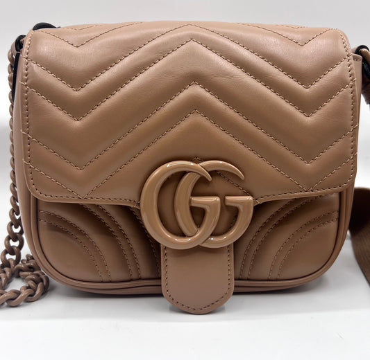 Gucci GG Marmont Neutral Mini Padded Crossbody Bag