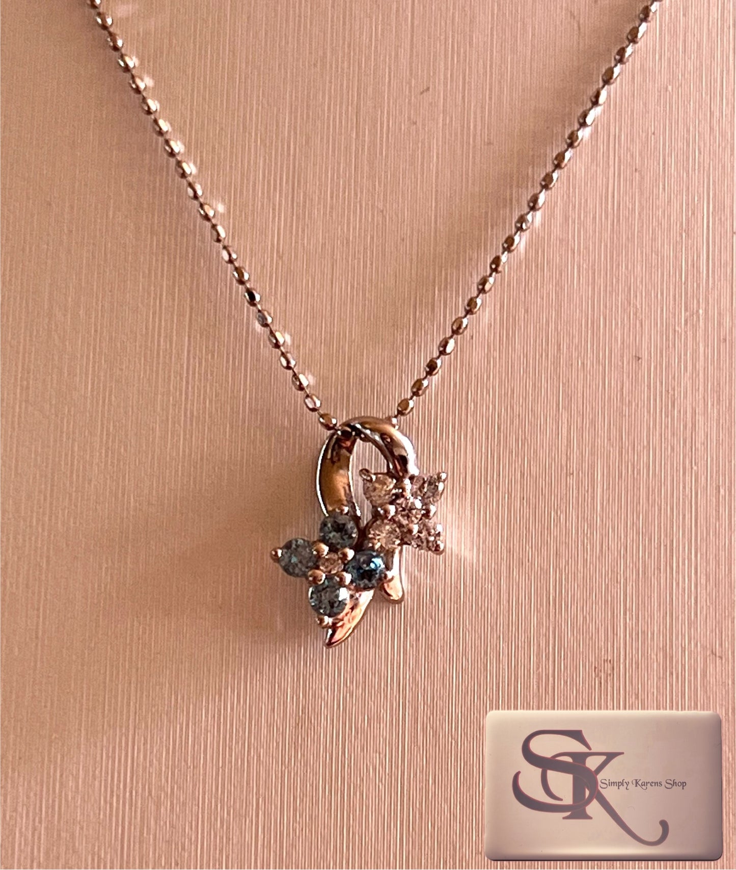 K18 wg Necklace w/ Bluetopaz & D-0.10ct 2.1g 40cm