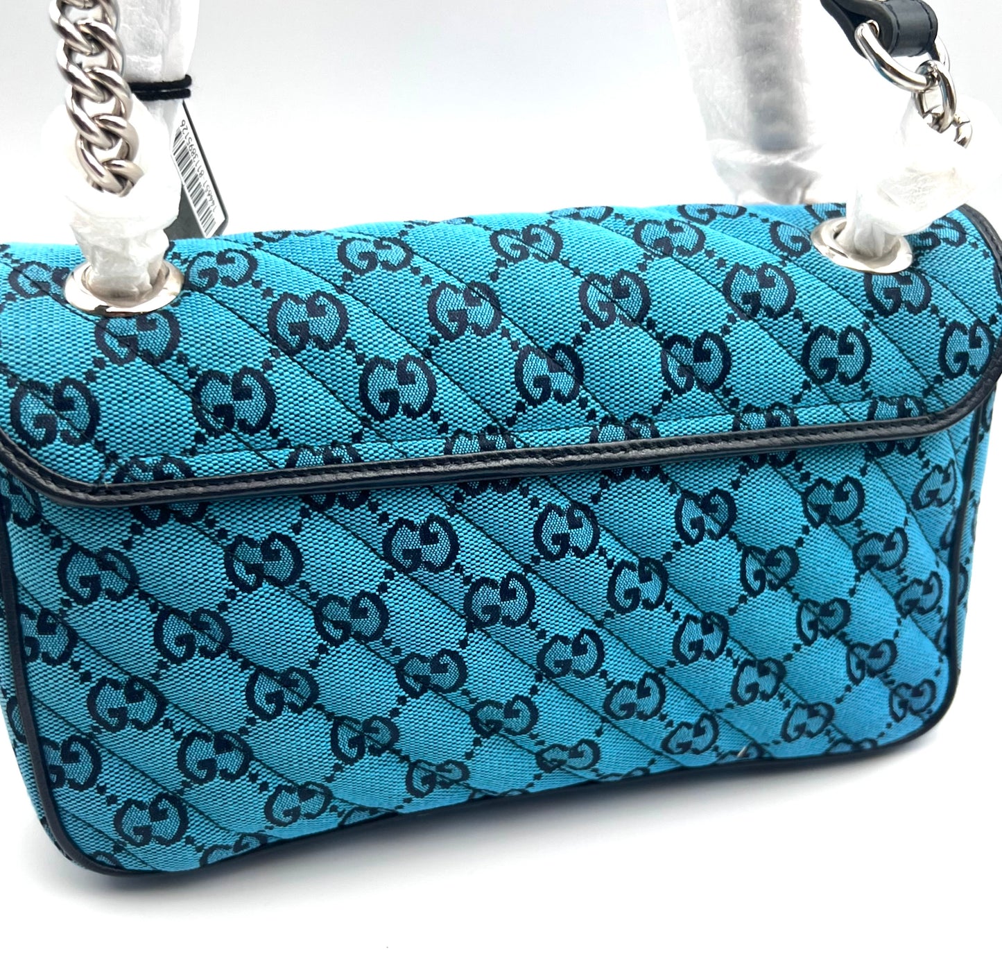 Gucci Marmont Blue Canvas Chain Flap MM size SHW        (🇵🇭P67,940)
