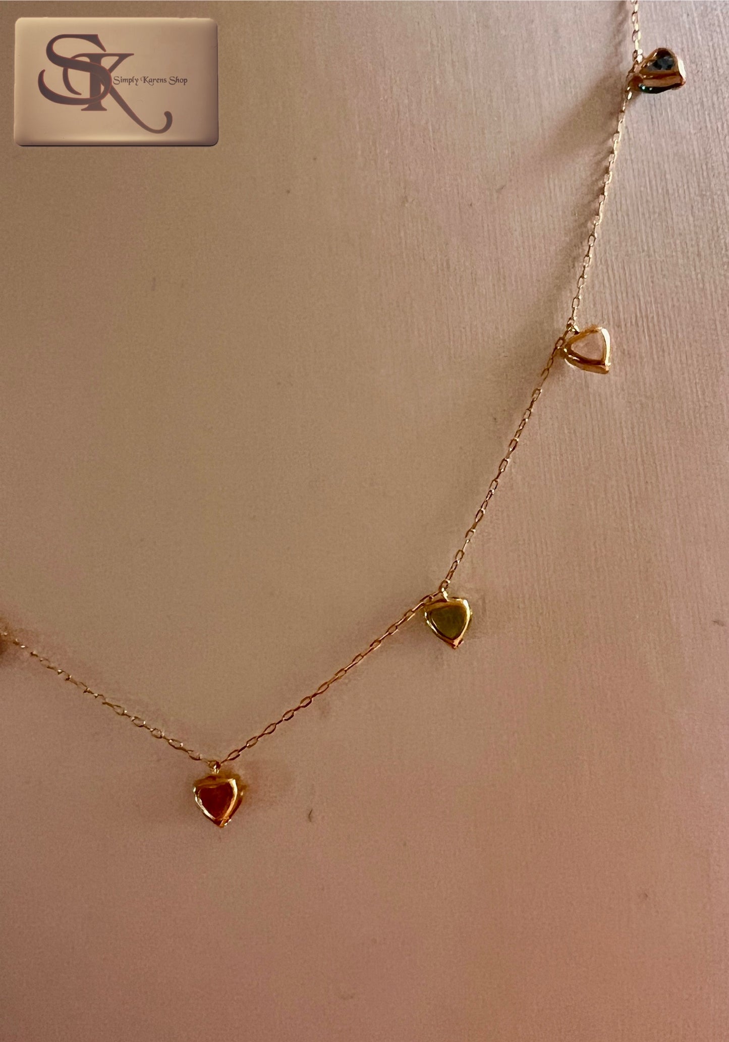K18 Heart shape mix natural stone station necklace 42cm  2.37g   (🇵🇭P20,640)