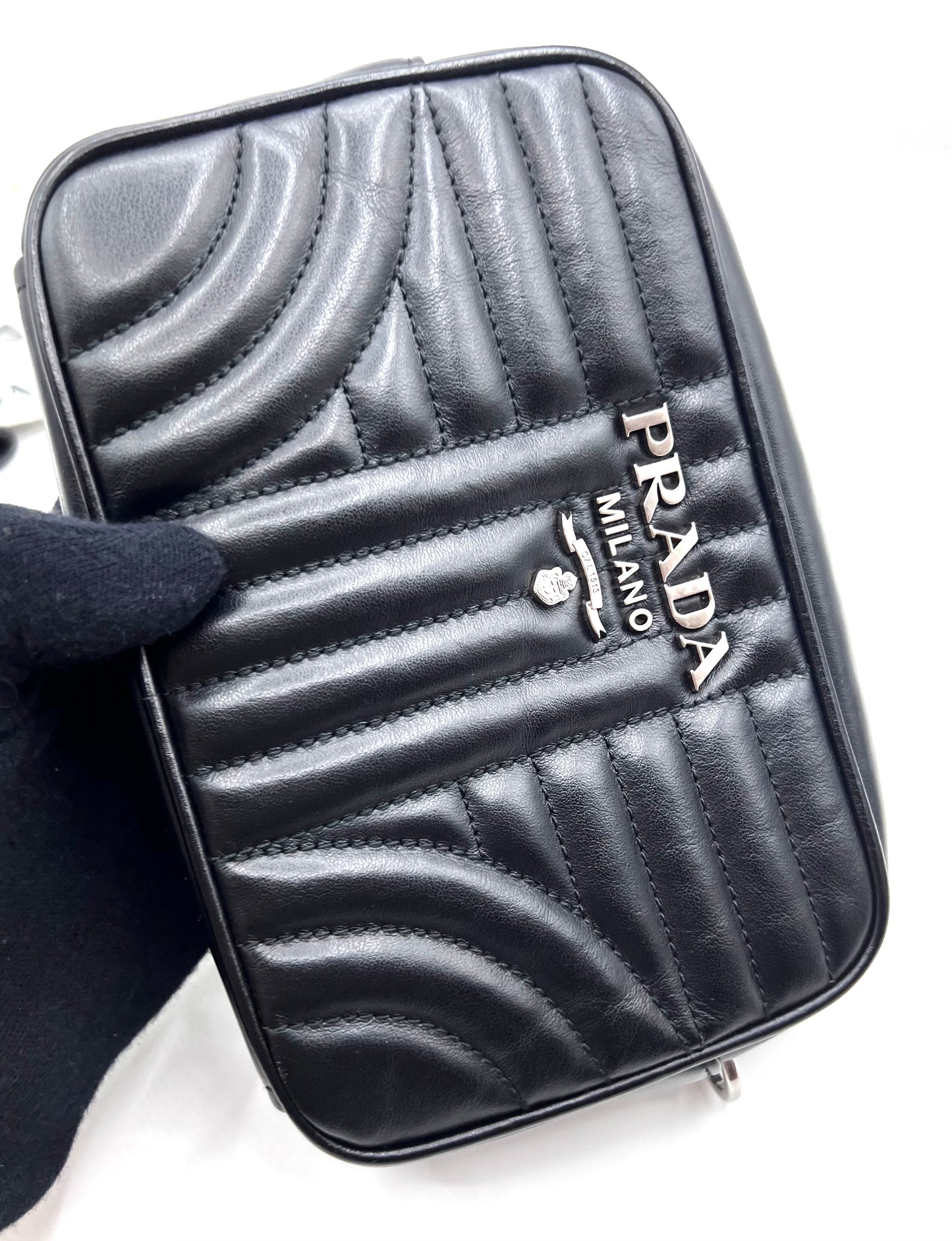 Prada Black Diagram Camera Chain Strap Cross body