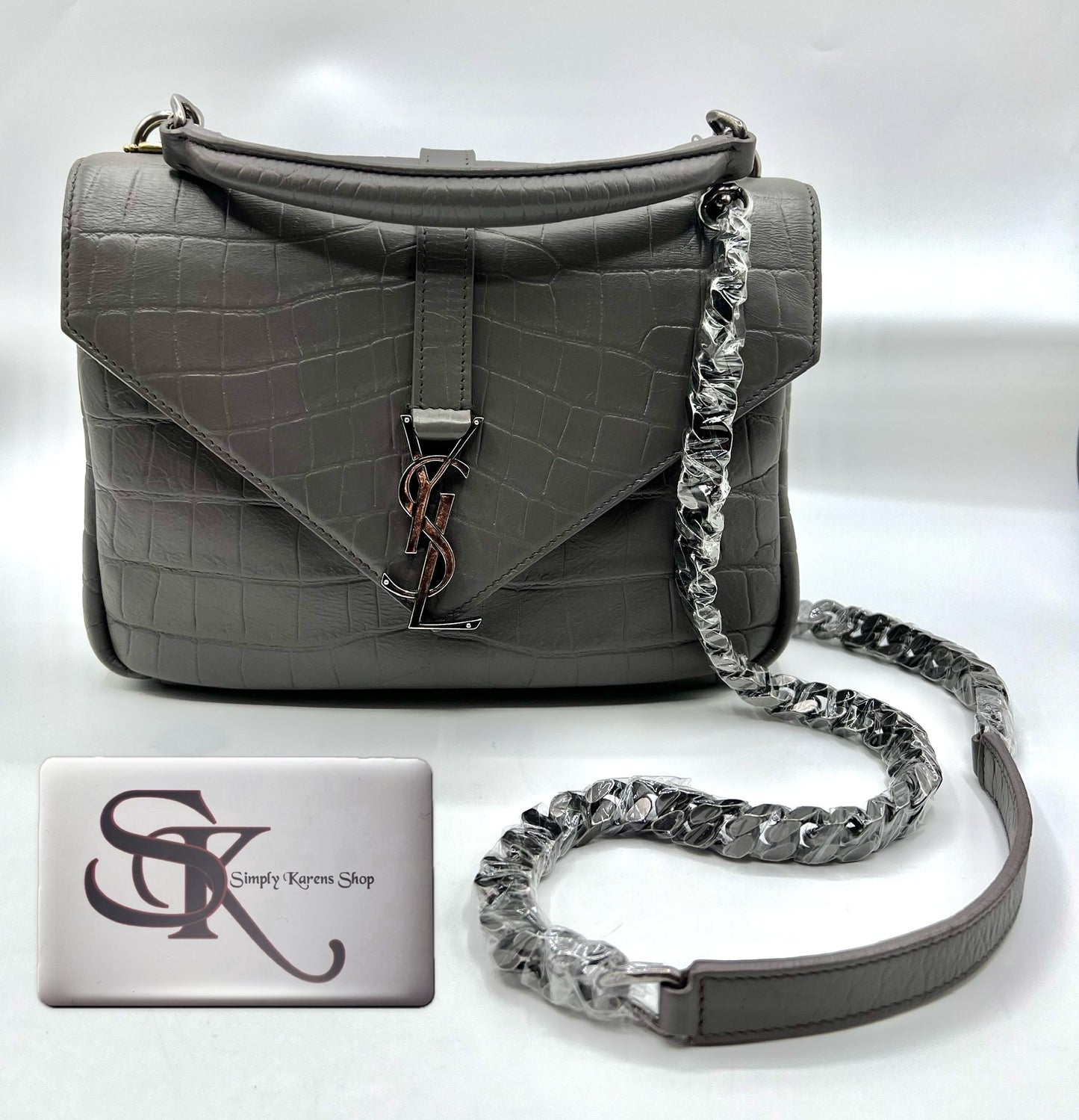 Yves Saint Laurent Gray  Croc Embossed leather College 2 way bag mm size (🇵🇭P72,240)