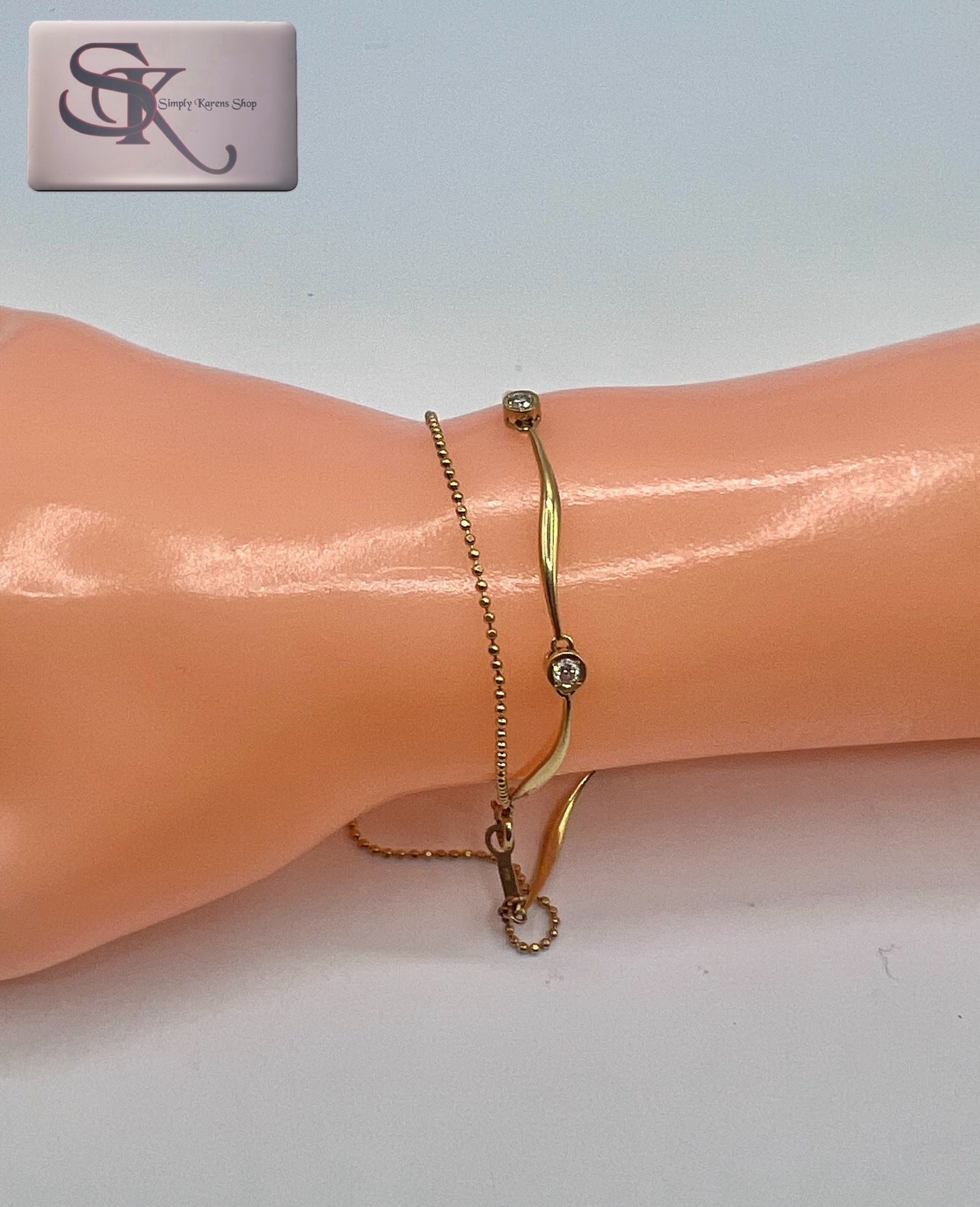 K18 Double Chain Bracelet w/ D-0.30ct 18cm 5.5g