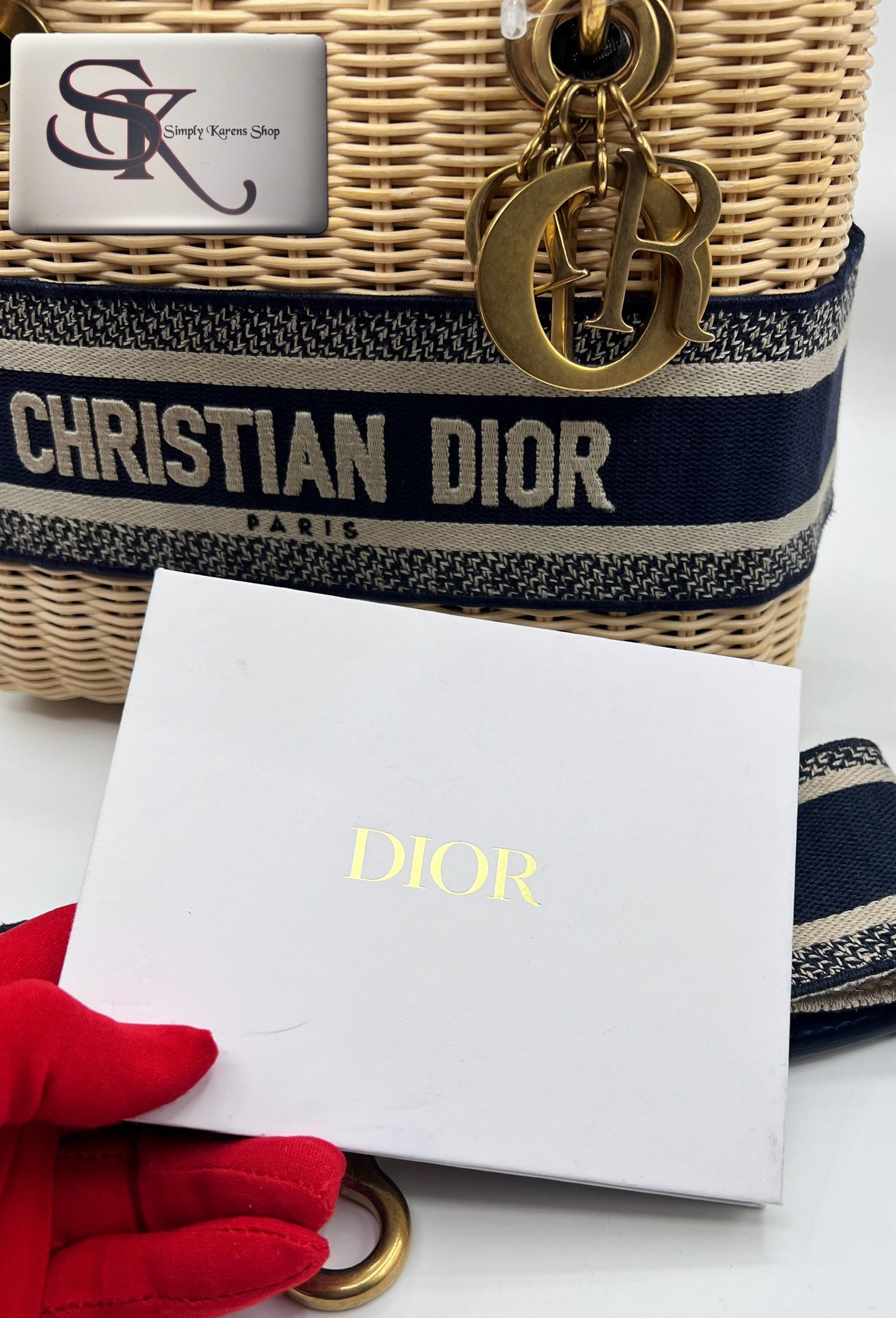 CHRISTIAN DIOR LADY DIOR NATURAL WICKER ARO BLUE DIOR OBLIQUE MM SIZE