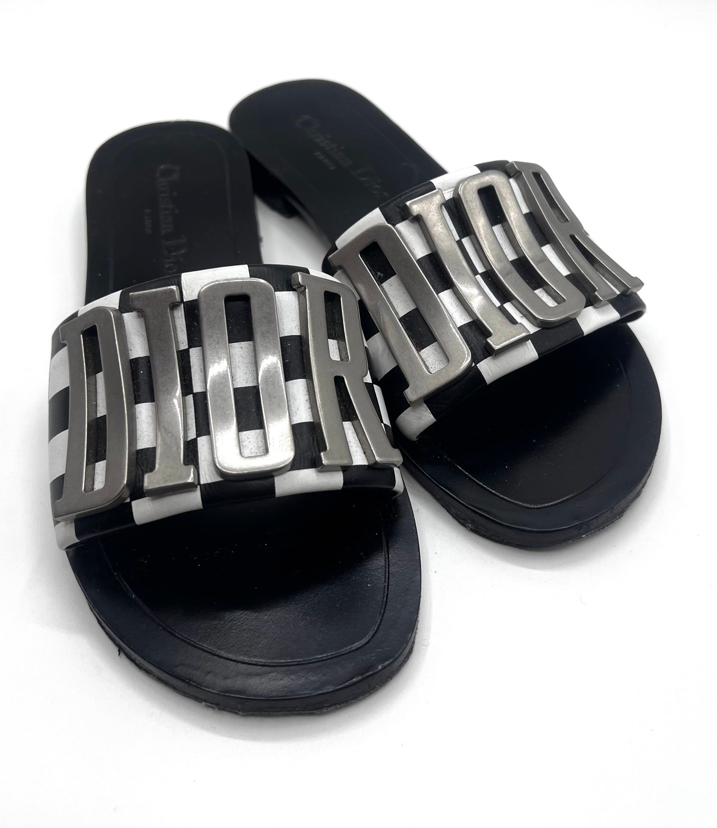 Christian Dior Revolution Checkered Calfskin Slide Sandals Size 36  (🇵🇭P20,640)