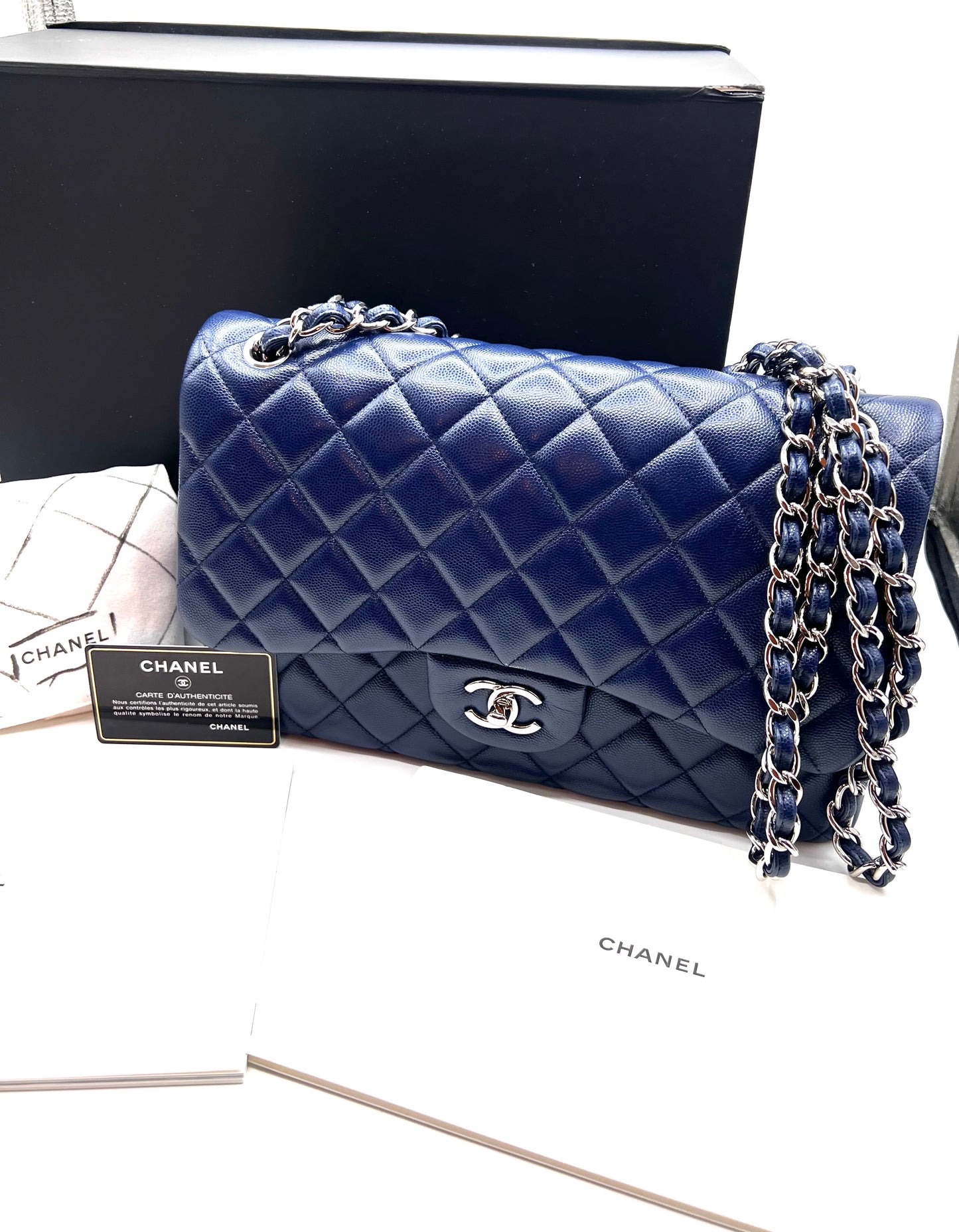 Chanel Jumbo Caviar Royal Blue Flap Chain  (🇵🇭P429,140)
