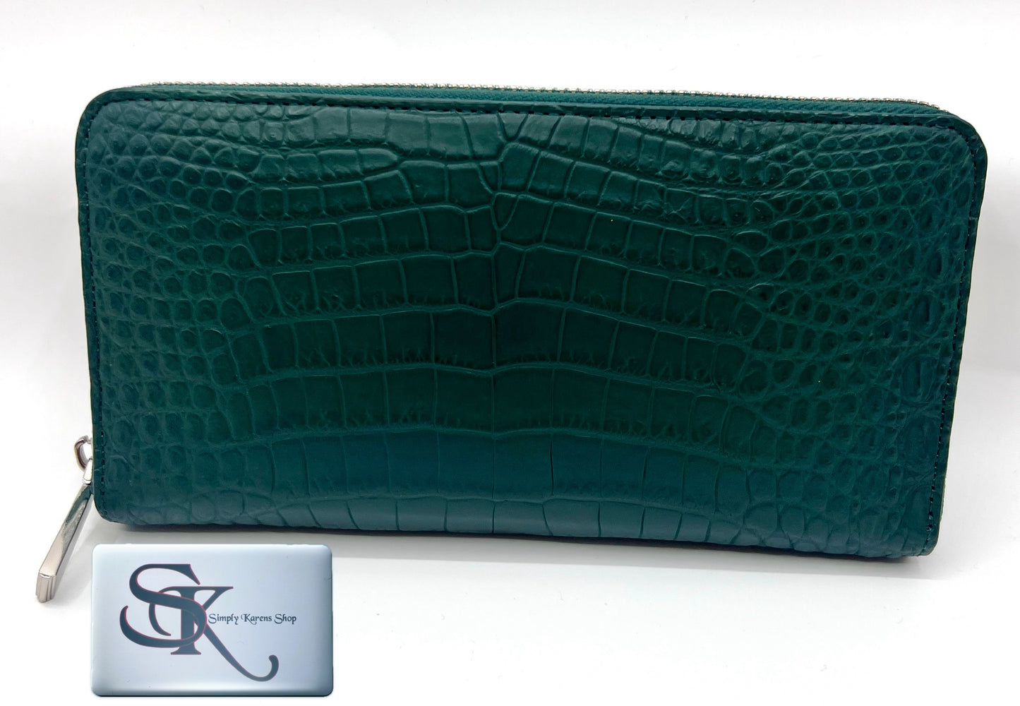 Genuine Crocodile green zip around wallet