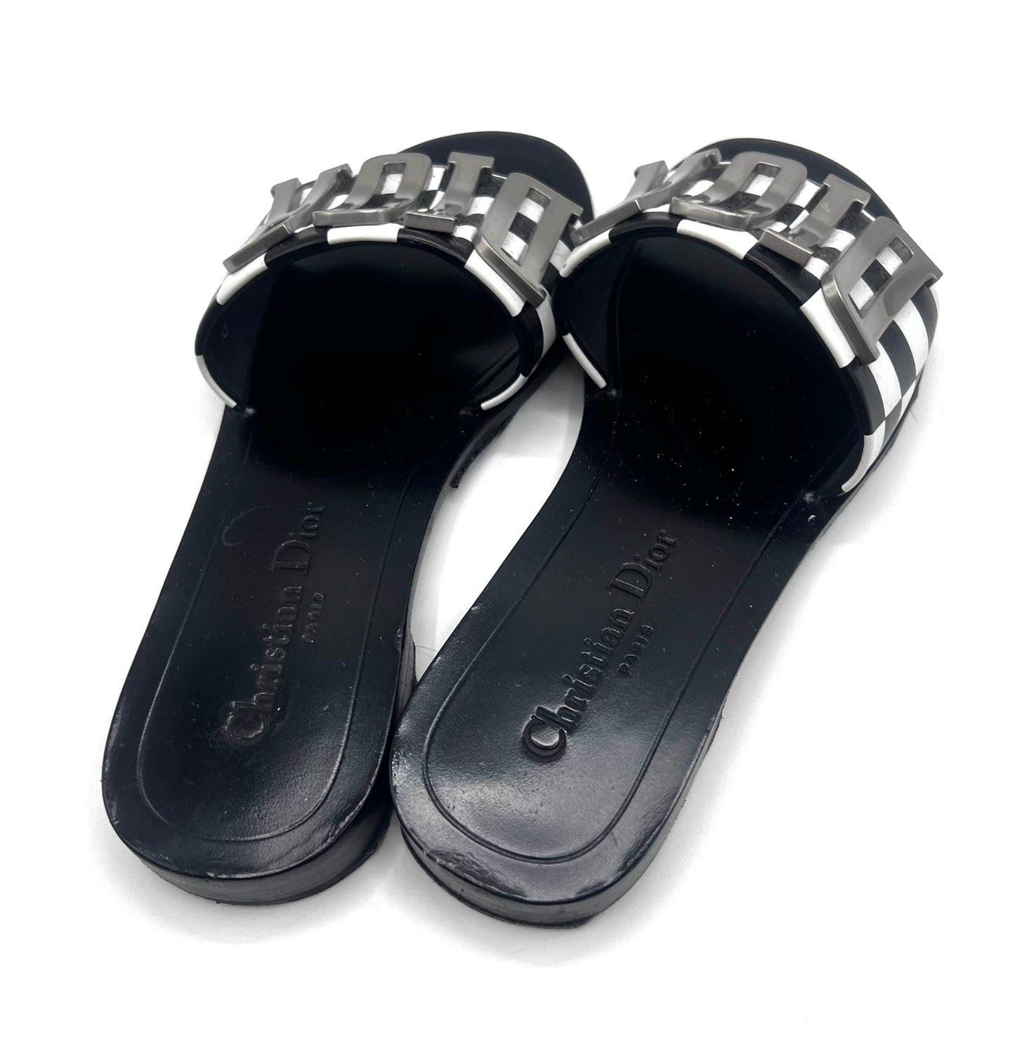 Christian Dior Revolution Checkered Calfskin Slide Sandals Size 36  (🇵🇭P20,640)