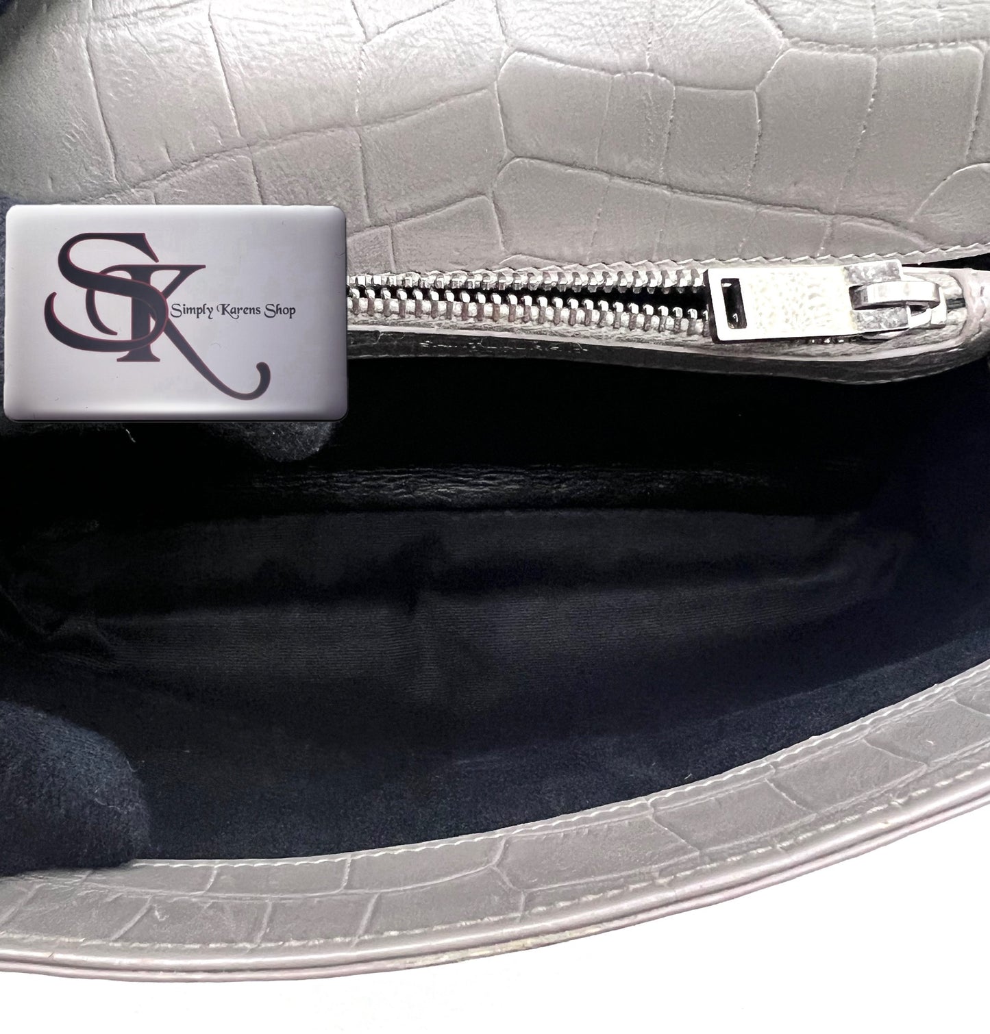 Yves Saint Laurent Gray  Croc Embossed leather College 2 way bag mm size (🇵🇭P72,240)