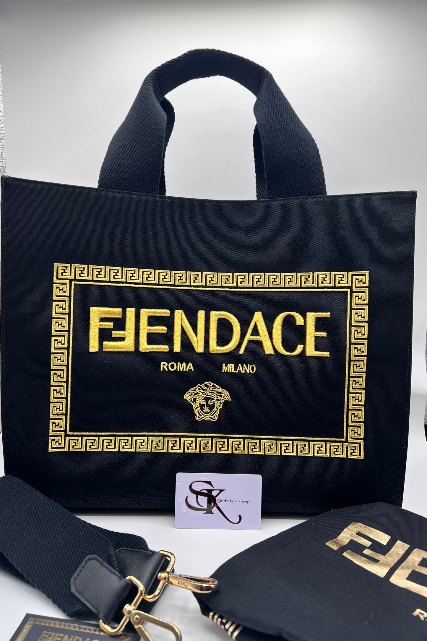 FENDI X VERSACE CANVAS FENDACE  LOGO SHOPPING 2 WAY BAG