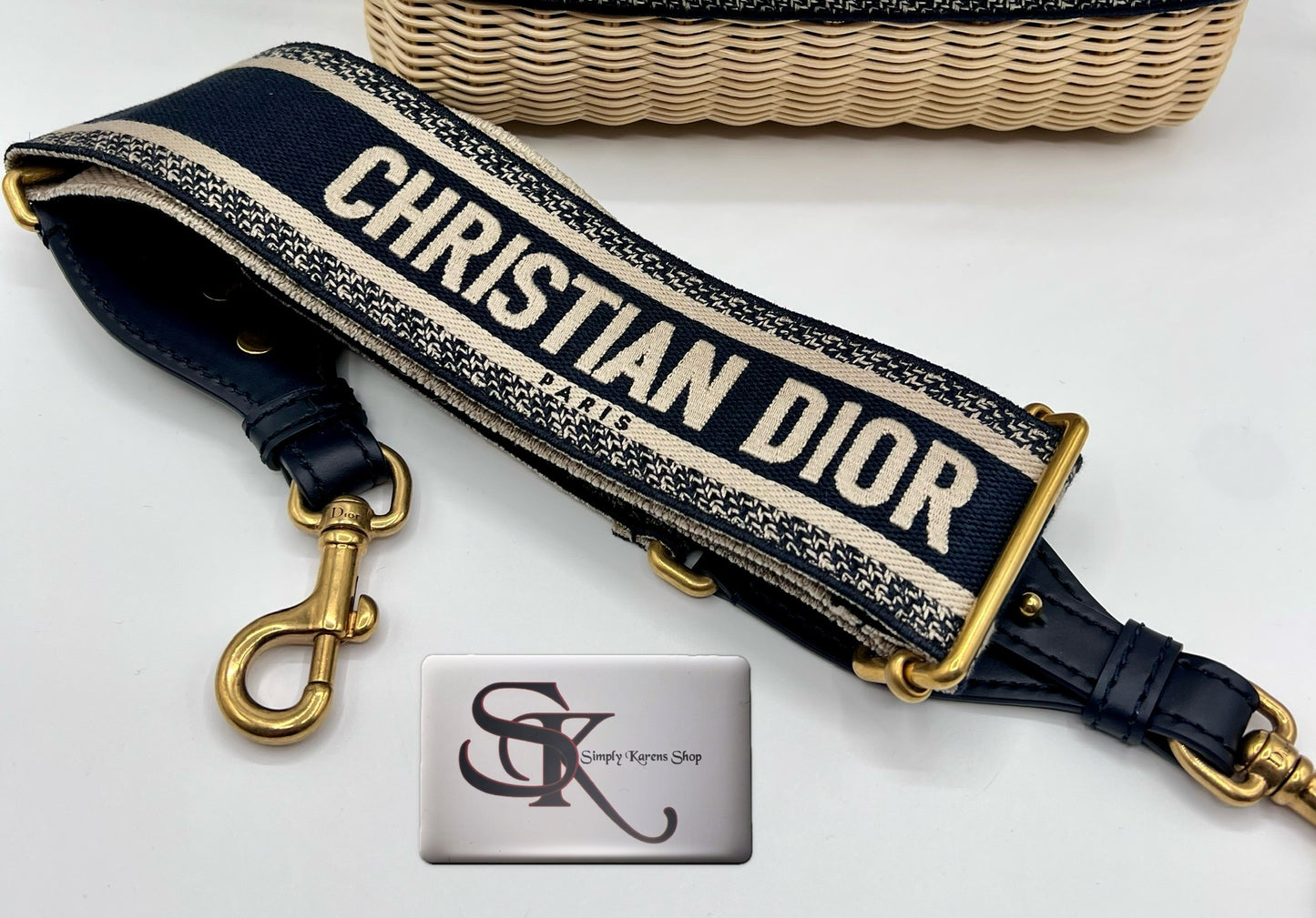 CHRISTIAN DIOR LADY DIOR NATURAL WICKER ARO BLUE DIOR OBLIQUE MM SIZE