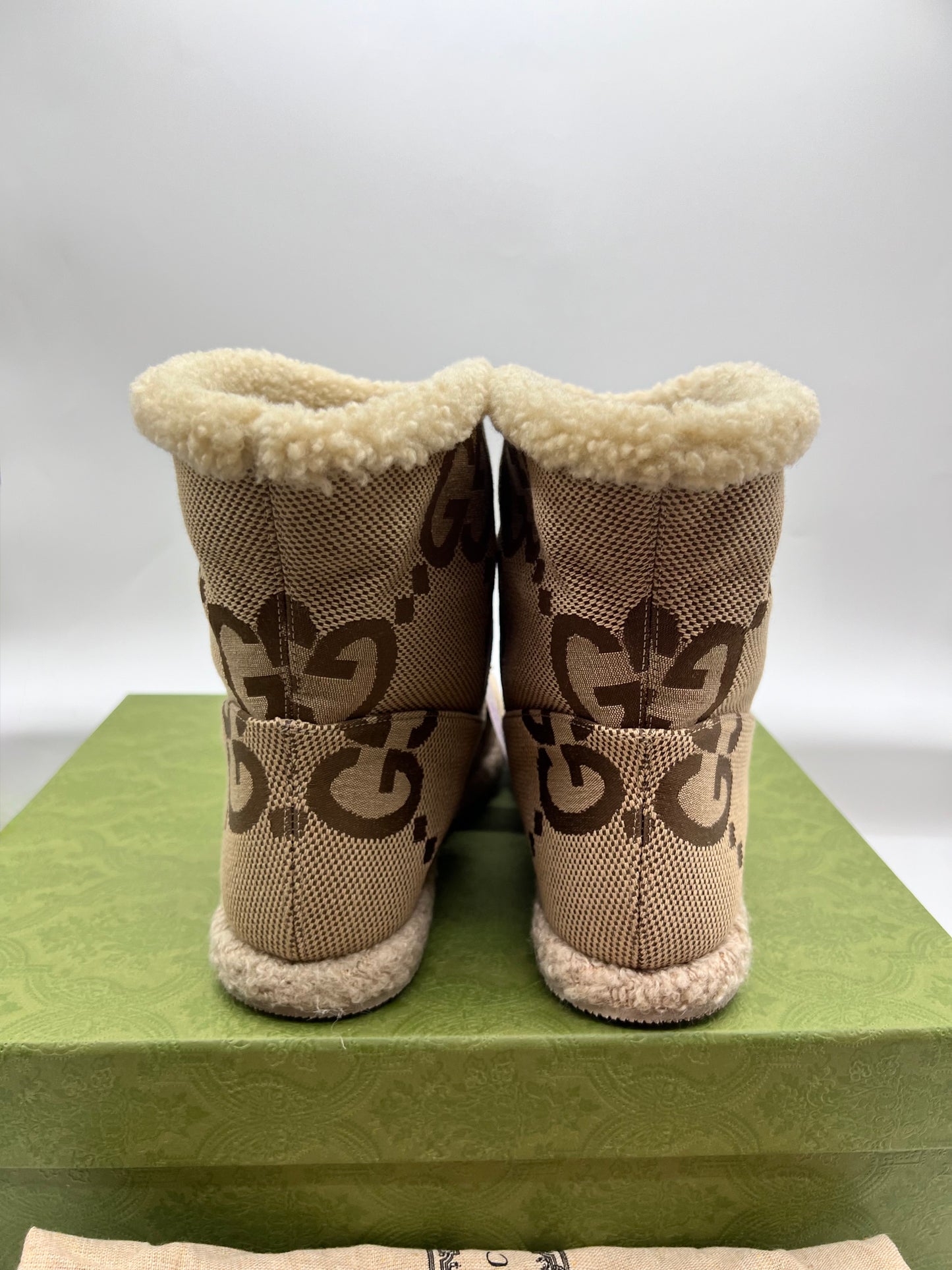Gucci Horsebit GG Canvas Wool Ankle Boots S37