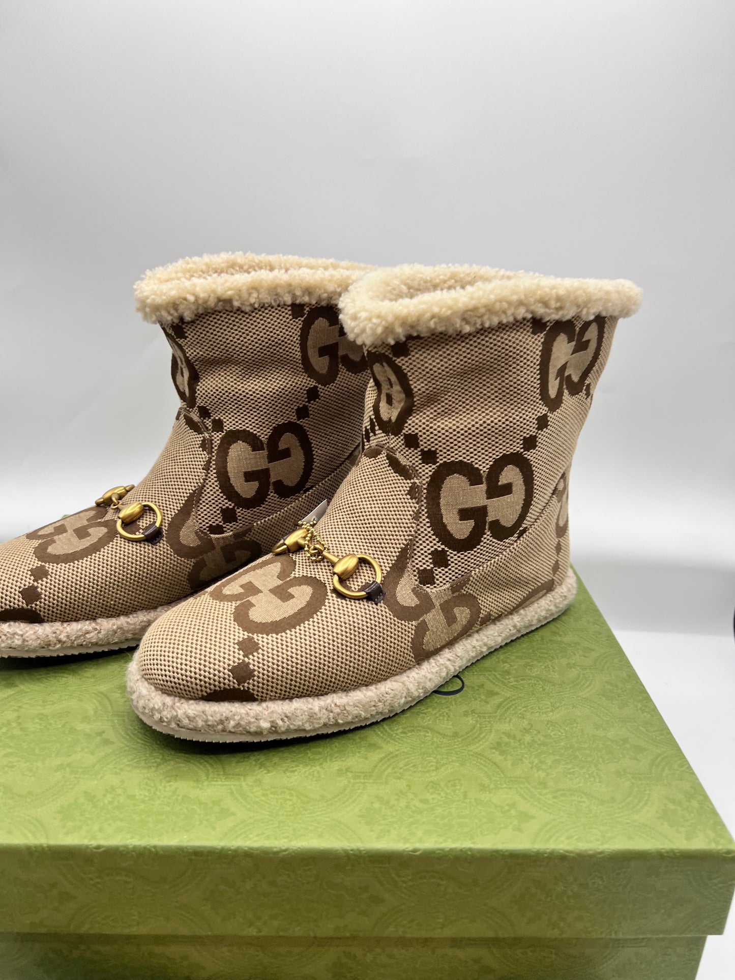 Gucci Horsebit GG Canvas Wool Ankle Boots S37