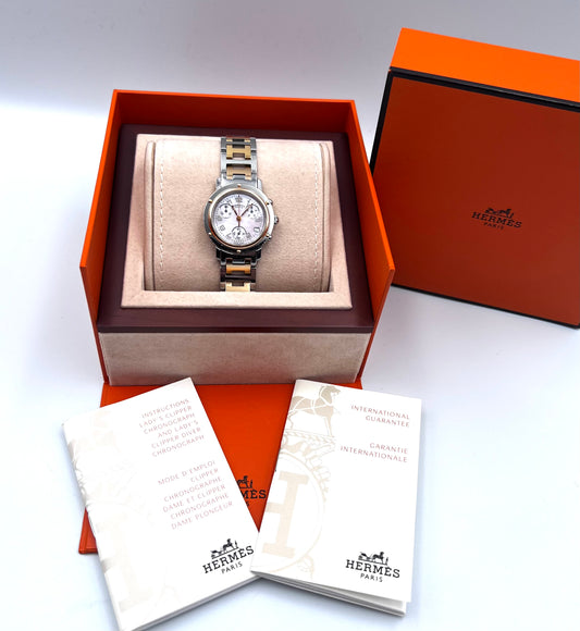 Hermes Ladies Clipper Nacre Chrono QZ 31mm SS/GP Shell Dial 17cm (🇵🇭P67,940)